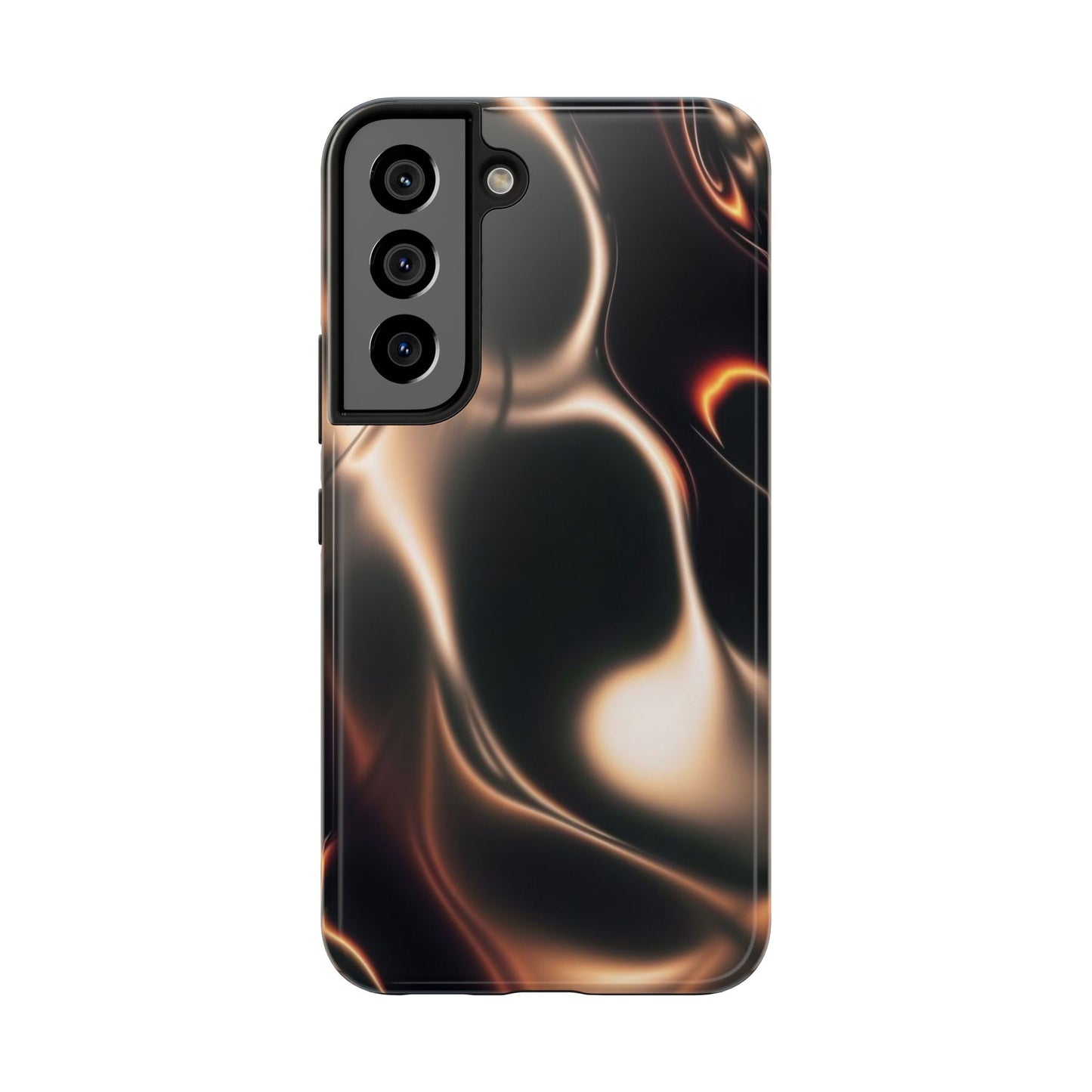 Abstract Liquid Glow Tough Phone Case — Black & Bronze Swirl Protective Cover