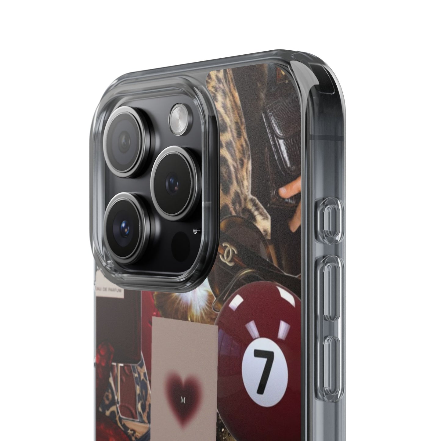 Clear Impact-Resistant Phone Case — Retro Cherry Collage Design