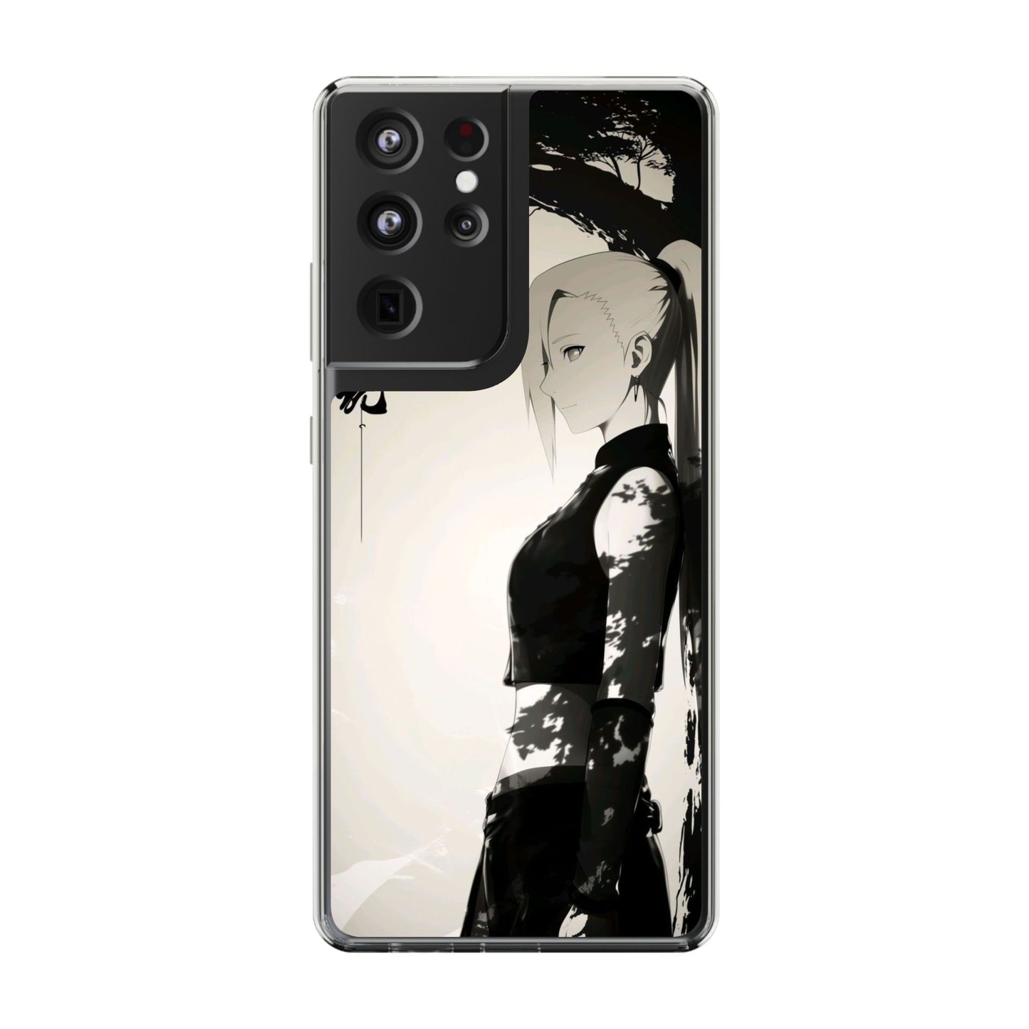 Anime Samurai Clear Phone Case — Monochrome Sumi-E Style
