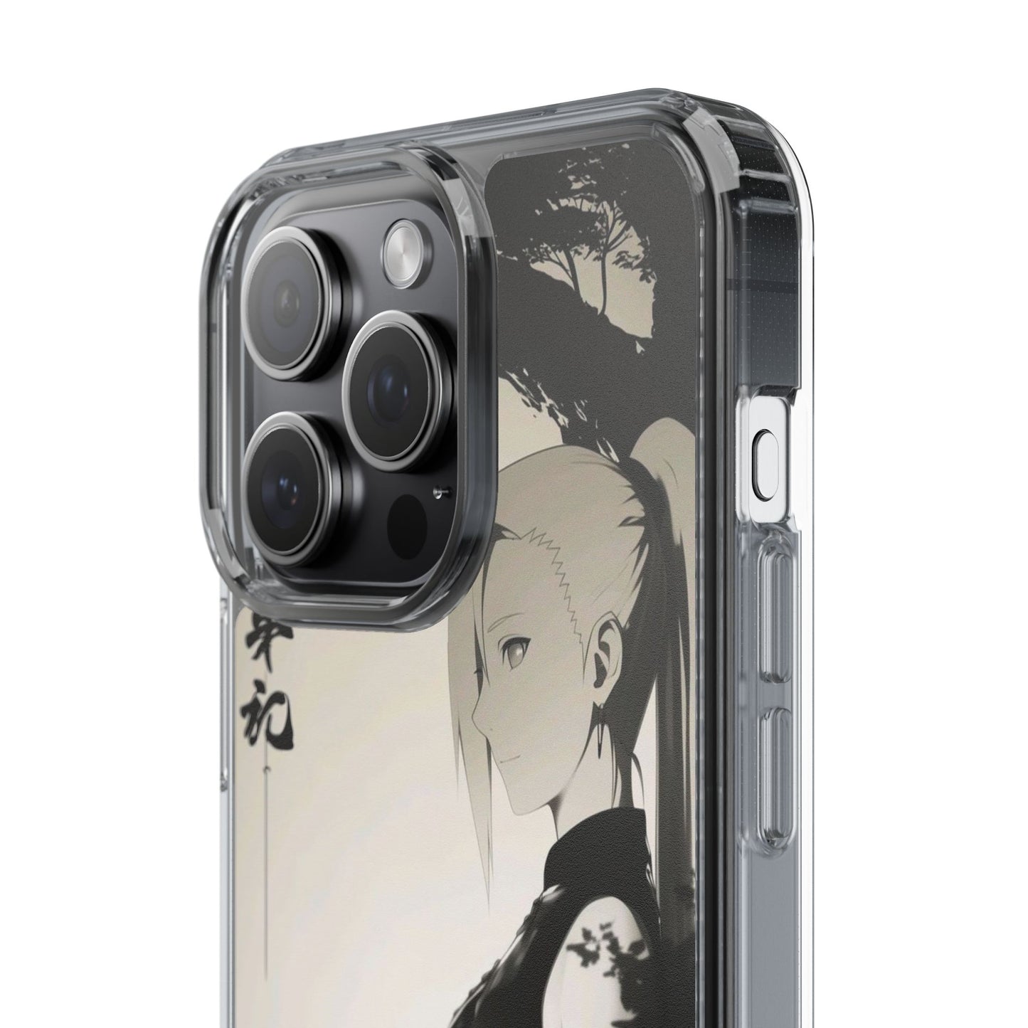 Anime Samurai Clear Phone Case — Monochrome Sumi-E Style
