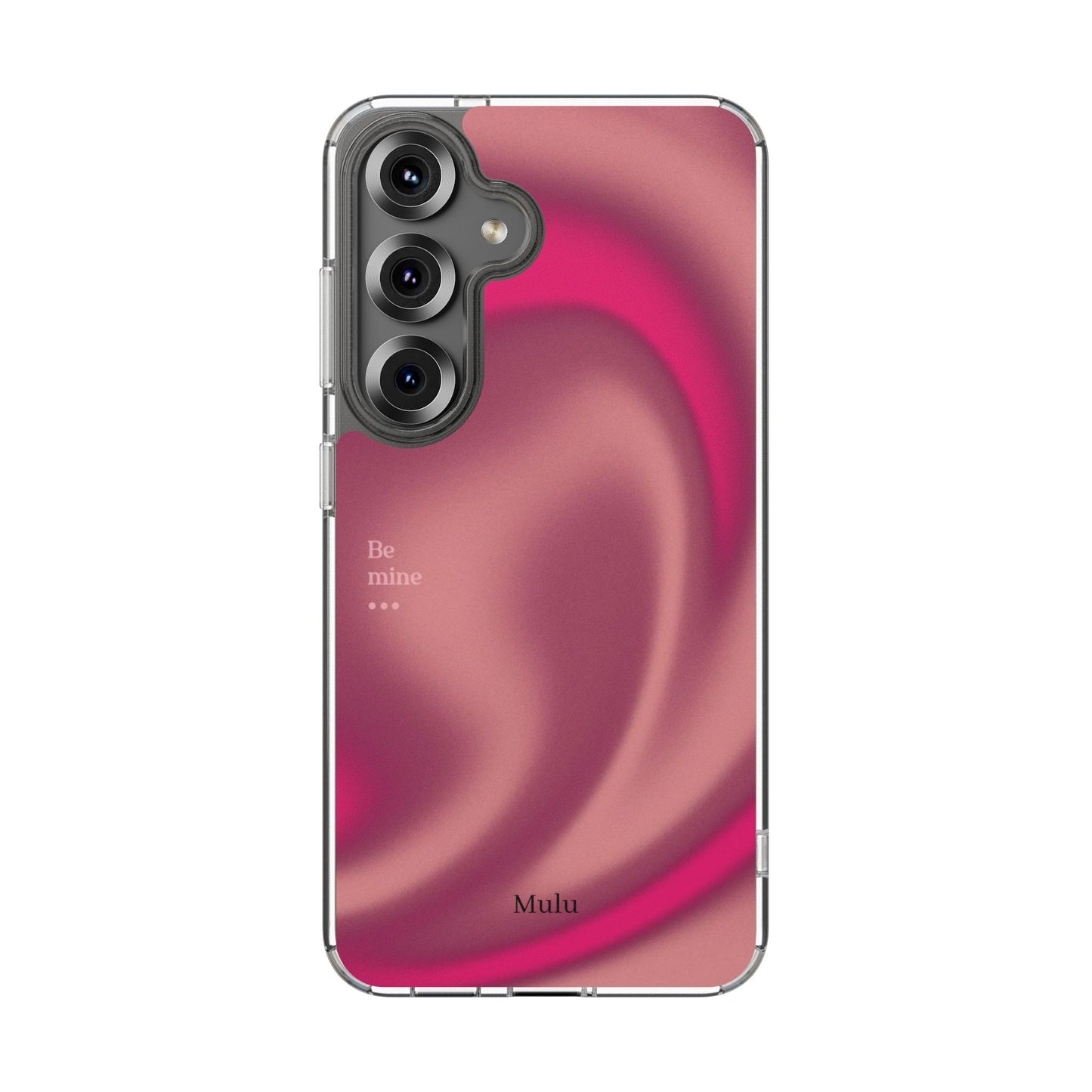 Clear Impact Phone Case — Pink Satin Swirl "Be mine" Design