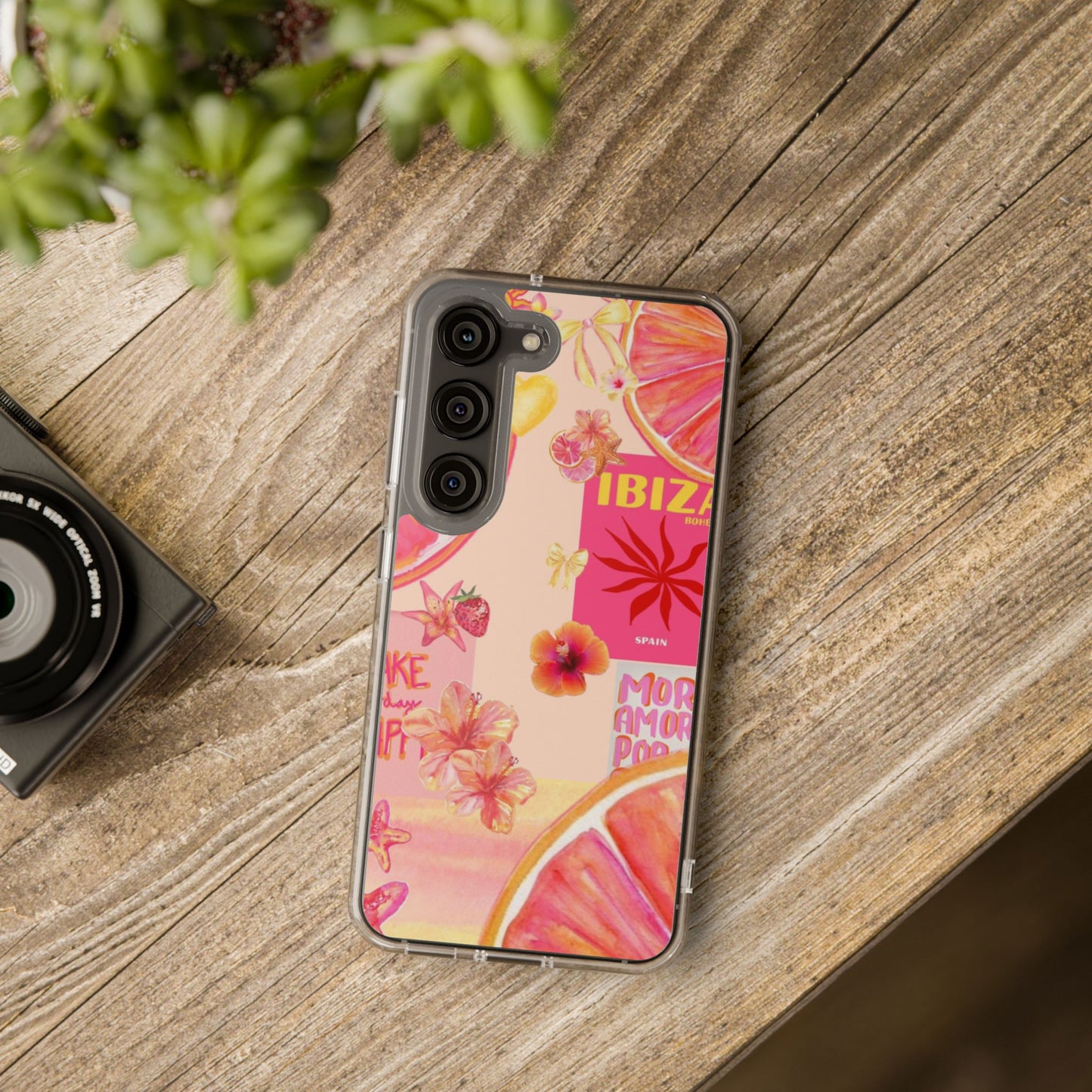 Clear Impact Phone Case — Pink Ibiza Citrus Floral Design
