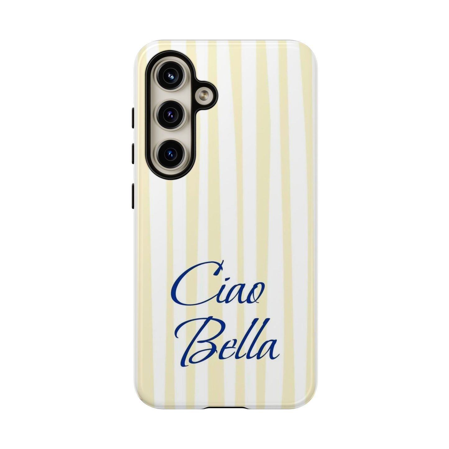 Ciao Bella Phone Case – Striped Elegant Italian Script Protective Cover