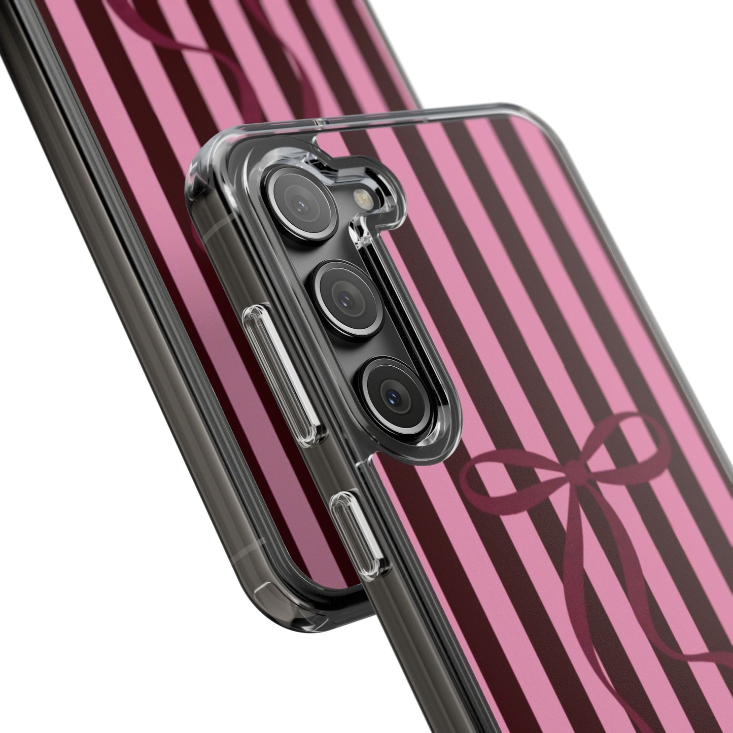 Pink Striped Ribbon Clear Impact-Resistant Phone Case