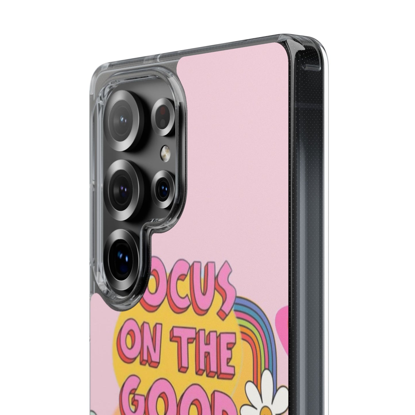 Clear Impact-Resistant Case — "Focus On The Good" Retro Floral Phone Cover