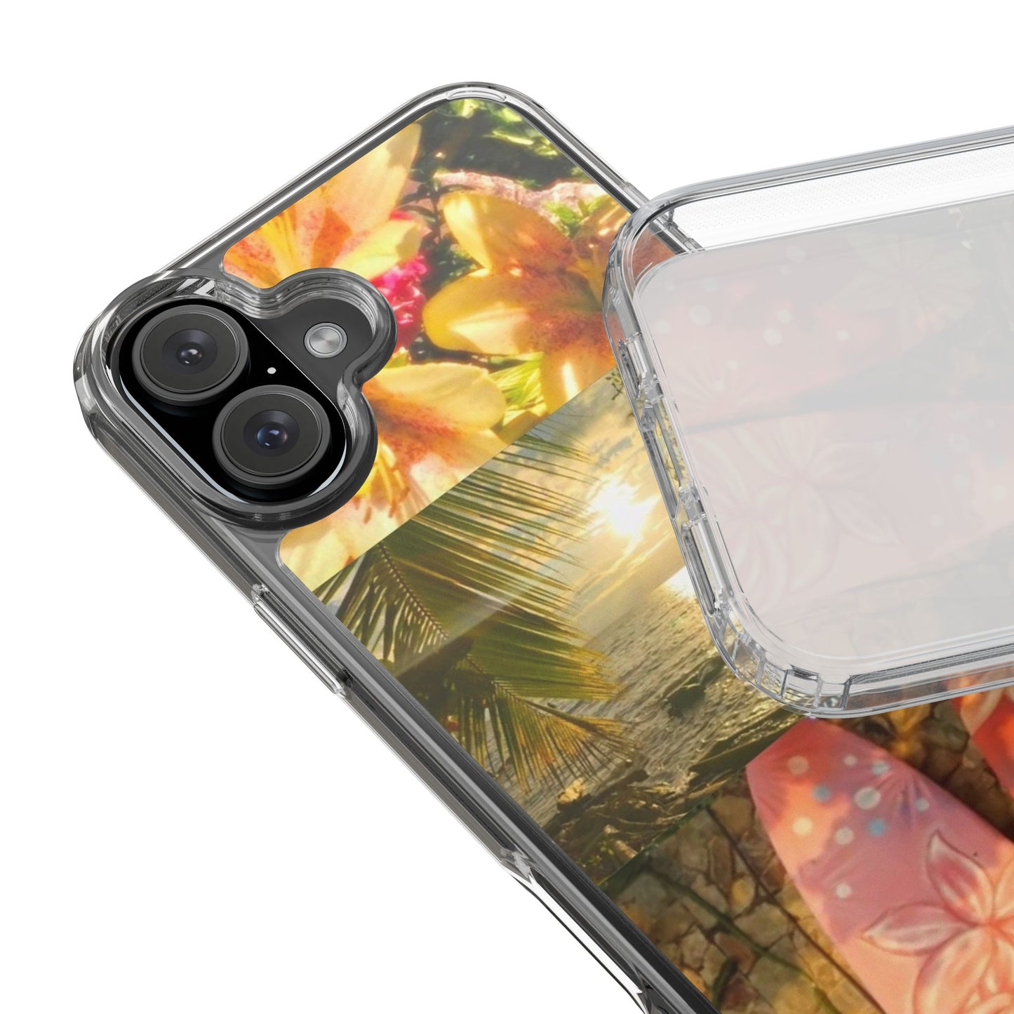 Tropical Sunset Phone Case — Floral Surfboard Clear iPhone Case