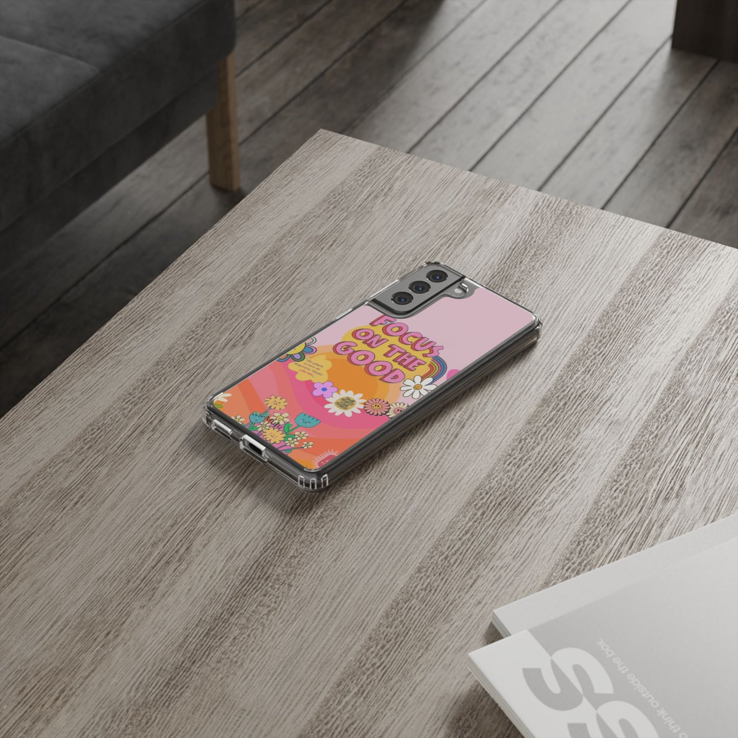 Clear Impact-Resistant Case — "Focus On The Good" Retro Floral Phone Cover