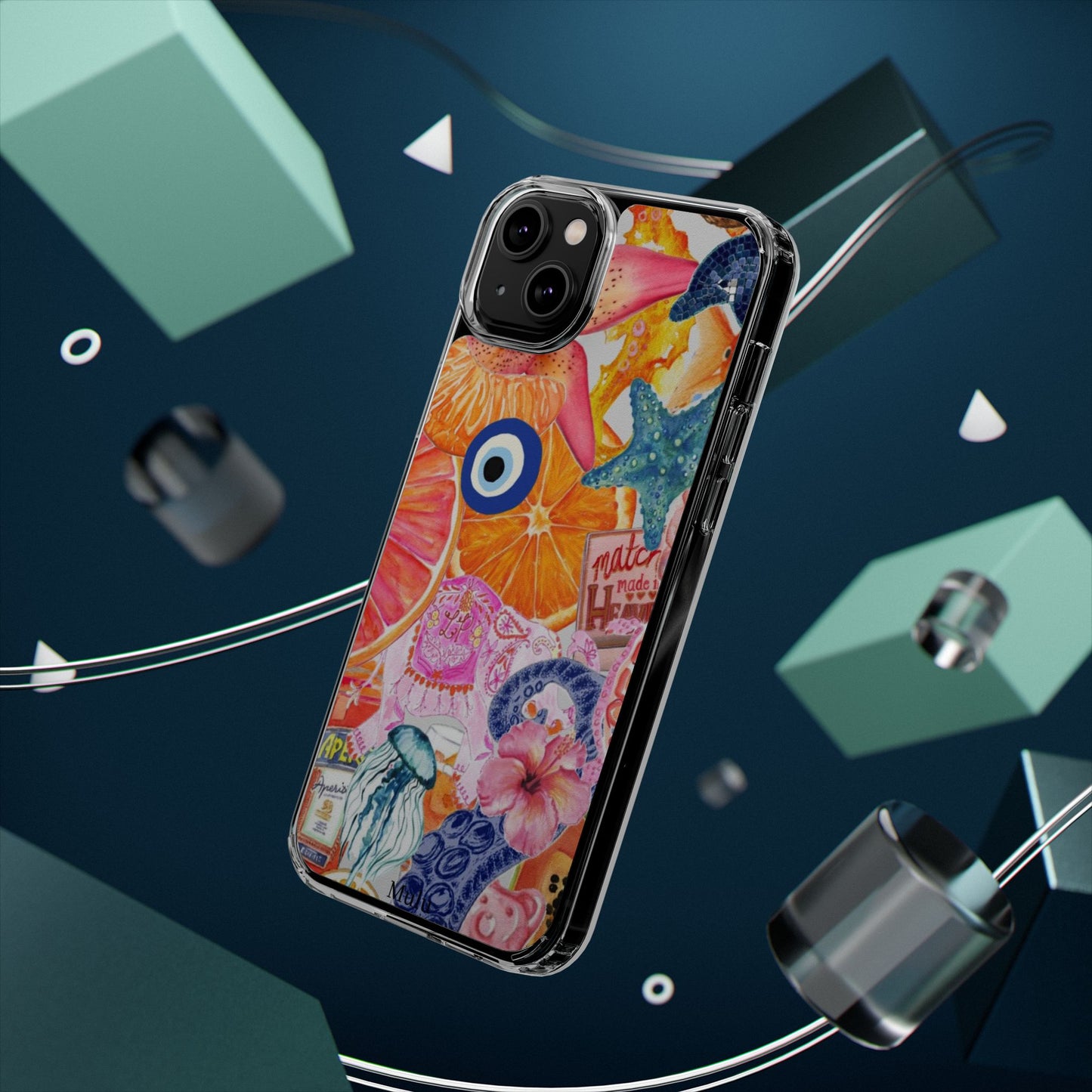Clear Impact-Resistant Phone Case — Colorful Tropical Collage Design
