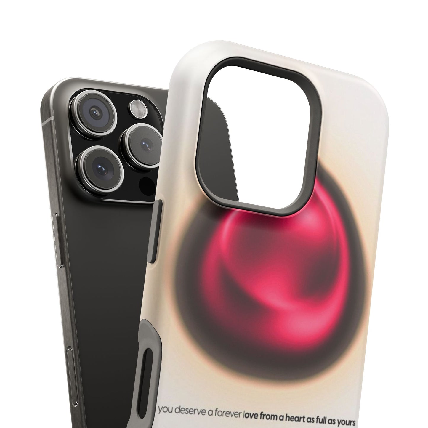 Protective Phone Case — Red Pearl Heart Design with 'You deserve a forever love' Text
