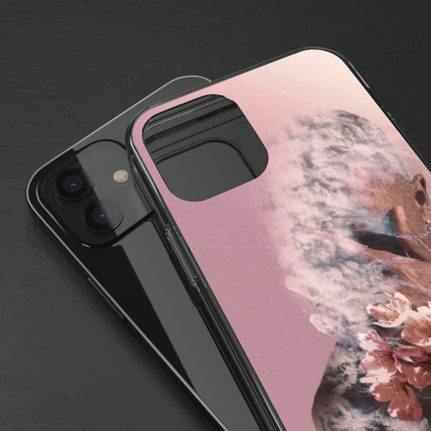 Clear Phone Case — Pink Floral Smoke Art iPhone Case