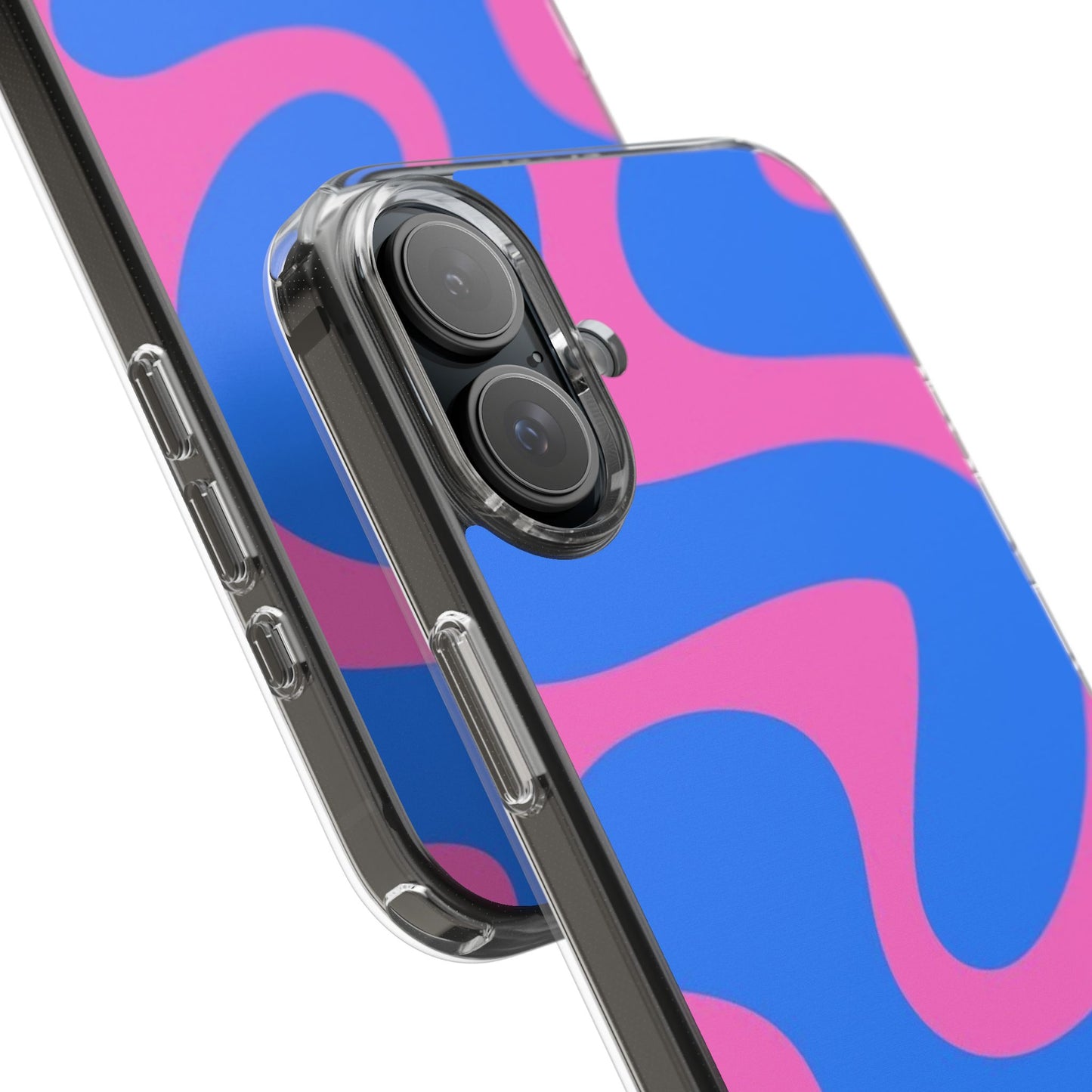 Clear Impact-Resistant Phone Case — Retro Blue & Pink Abstract Swirl