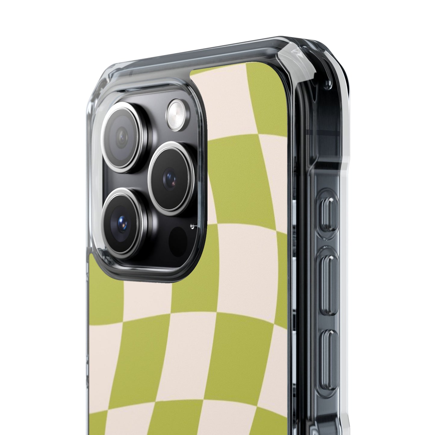 Clear Magnetic Phone Case — Olive Retro Check Pattern