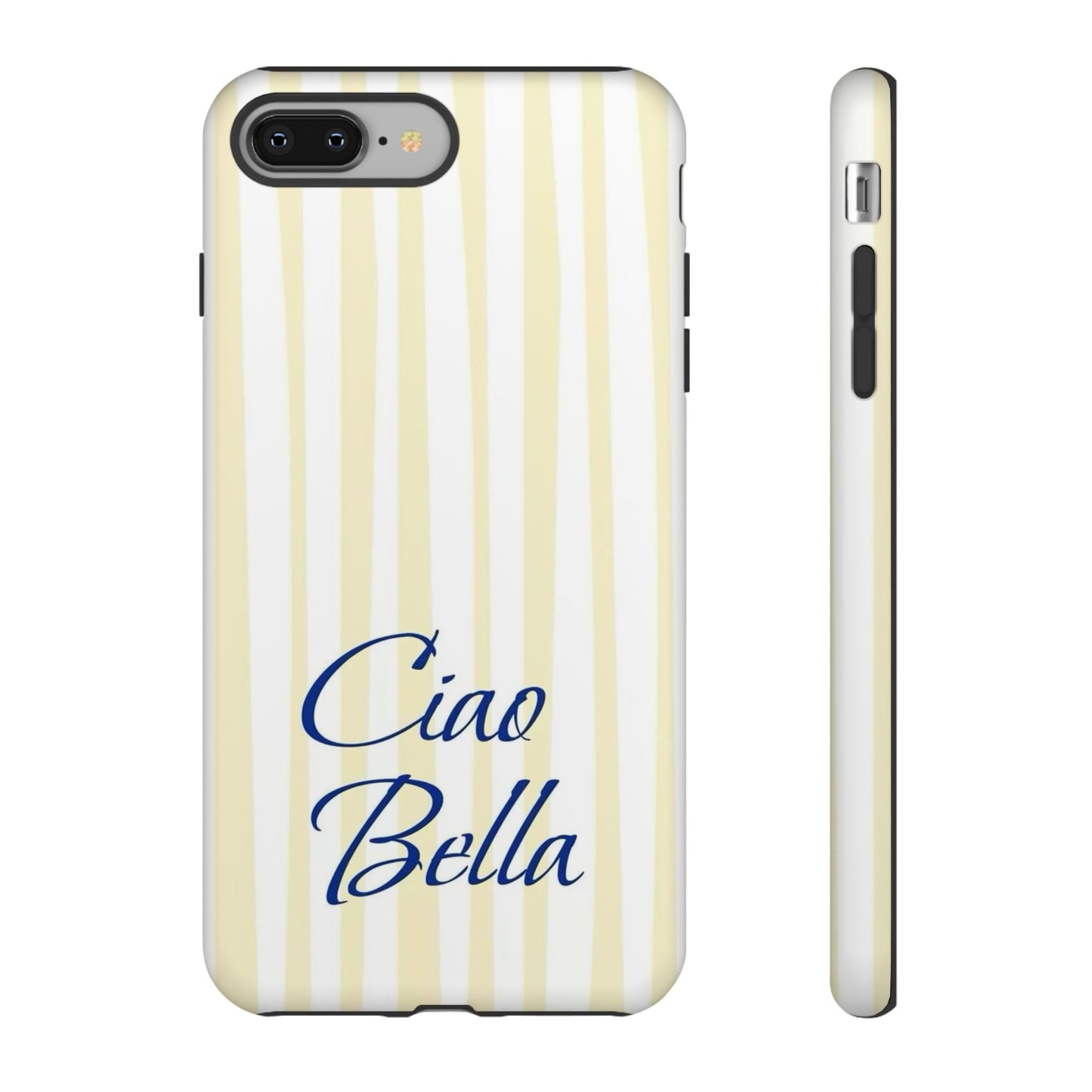 Ciao Bella Phone Case – Striped Elegant Italian Script Protective Cover