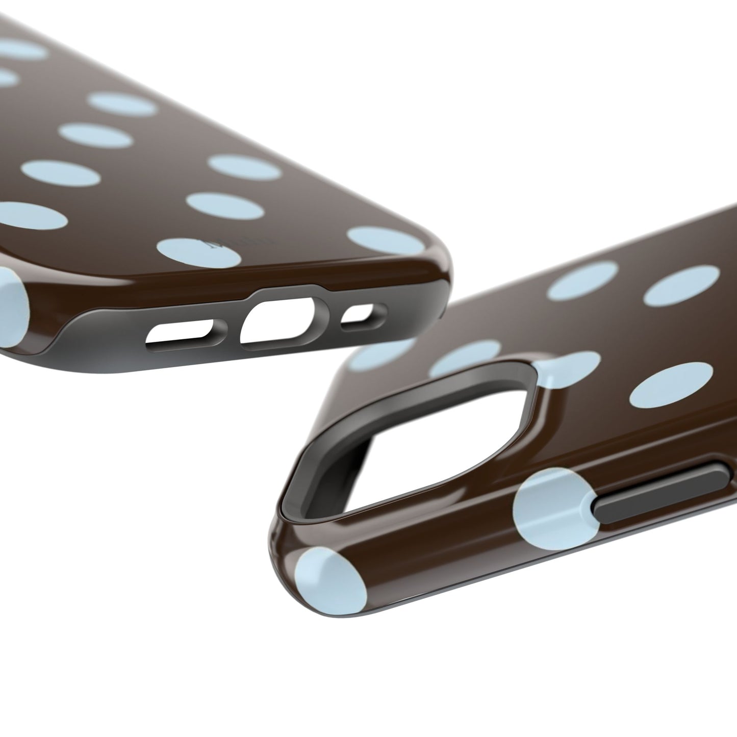 Polka Dot Magnetic Phone Case — Brown with Light Blue Dots, Impact-Resistant