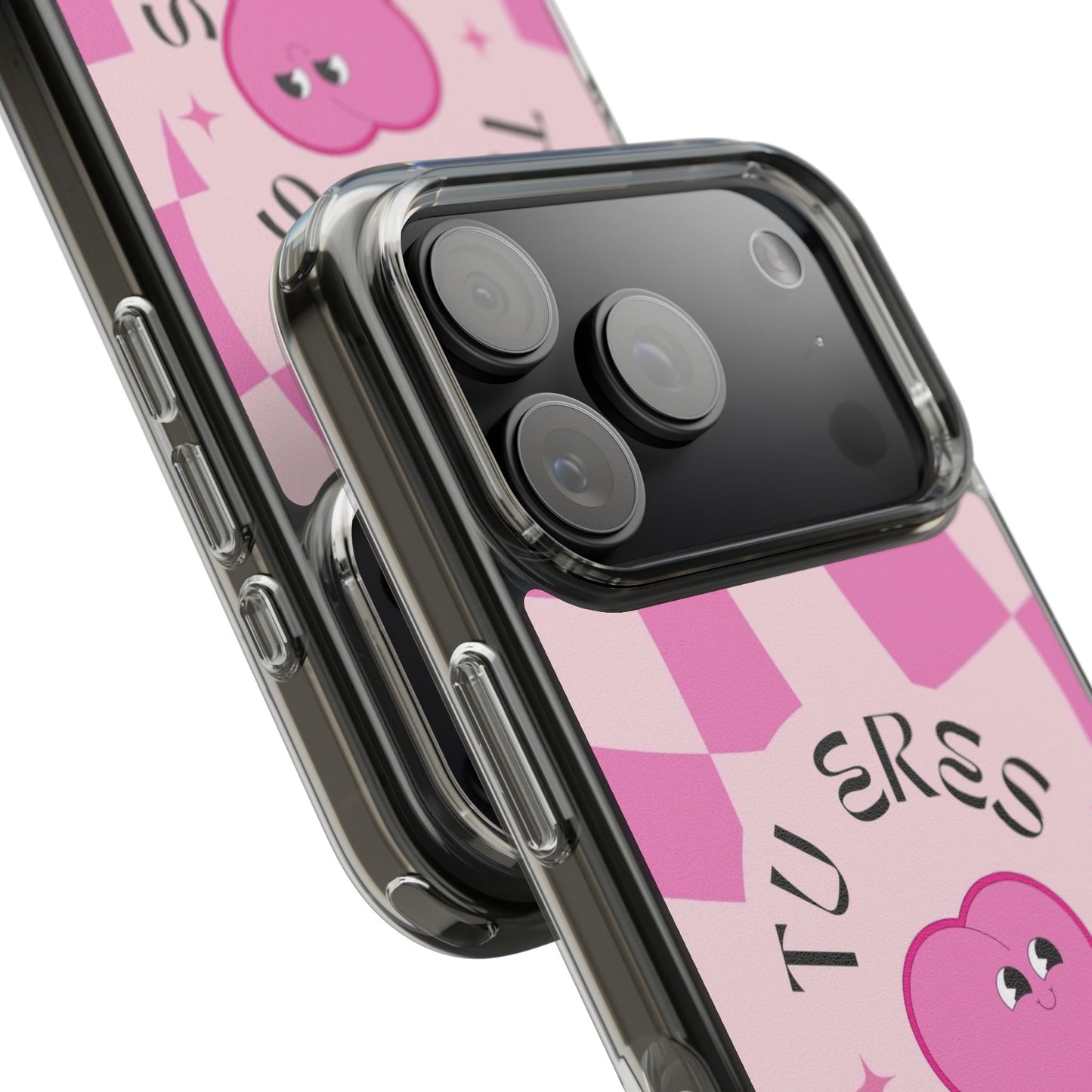 Clear Impact-Resistant Phone Case — Pink Checkerheart “Tu Eres Suficiente” Design