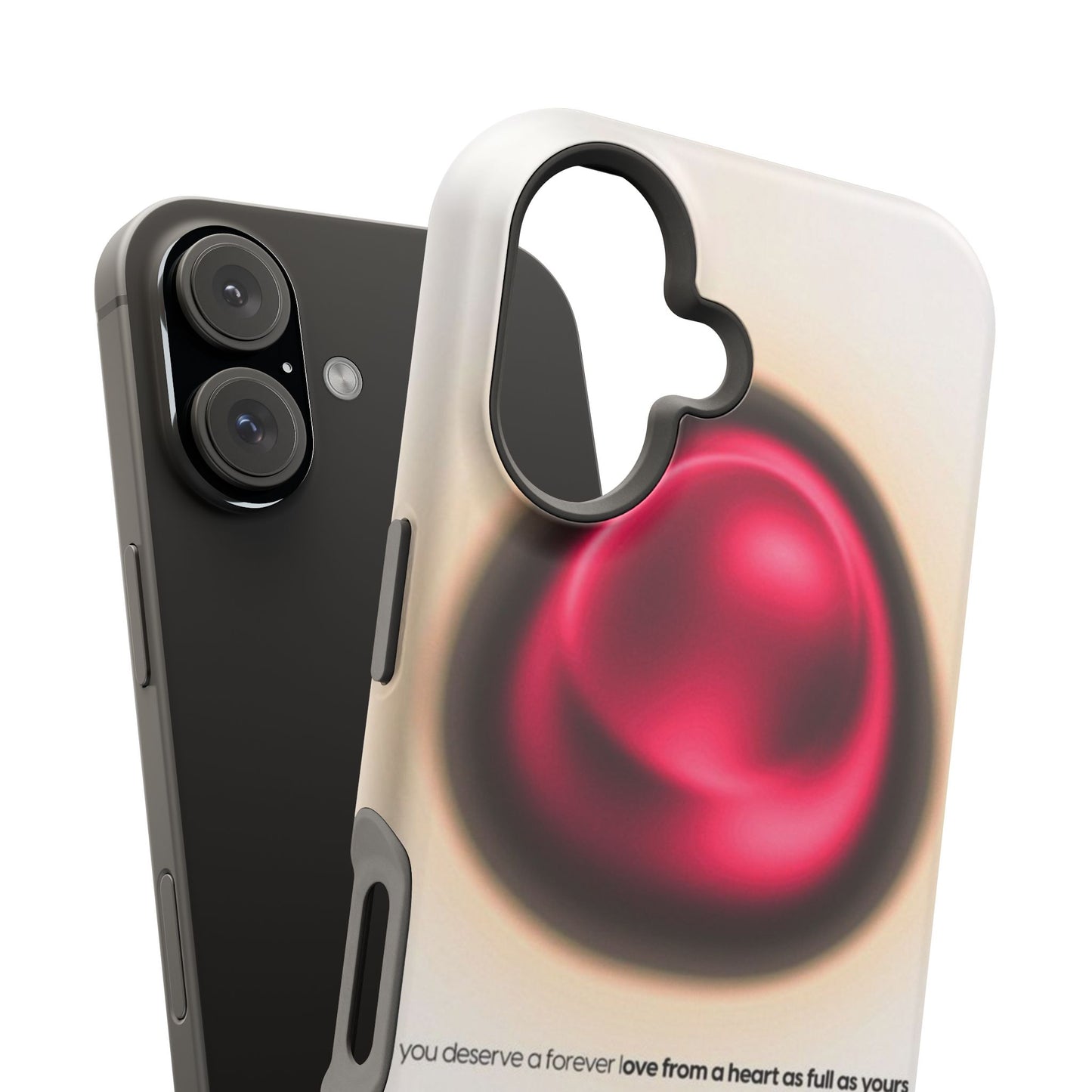 Protective Phone Case — Red Pearl Heart Design with 'You deserve a forever love' Text