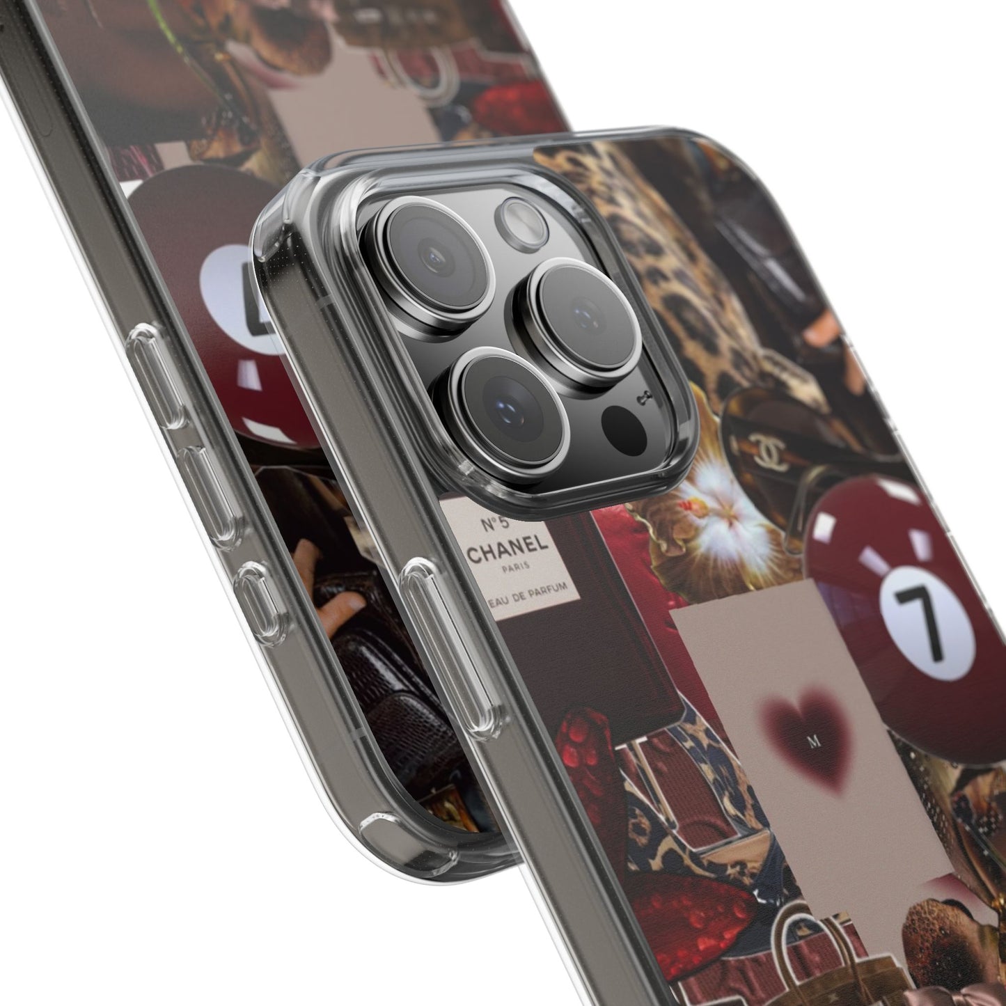 Clear Impact-Resistant Phone Case — Retro Cherry Collage Design
