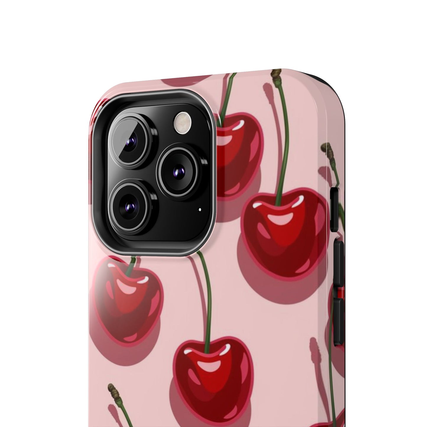 Cherry Pattern Tough Phone Case — Retro Pink Cherry Print Protective Phone Case