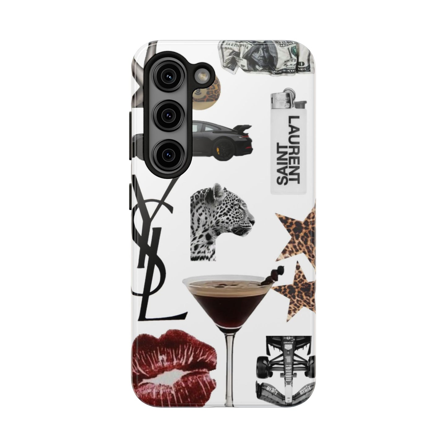 Tough Phone Case — Luxe Fashion Collage with Leopard, Martini & Kiss Print