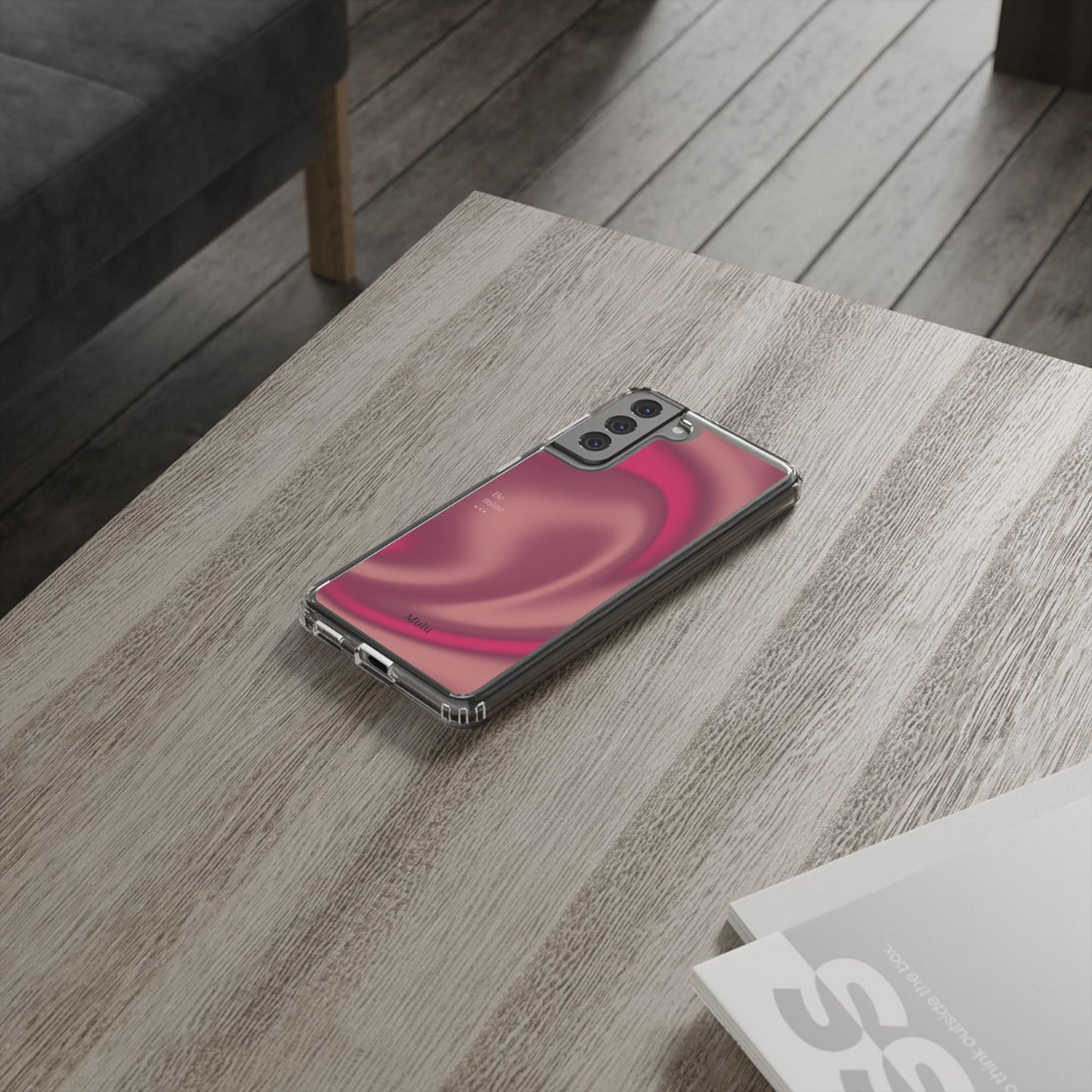Clear Impact Phone Case — Pink Satin Swirl "Be mine" Design
