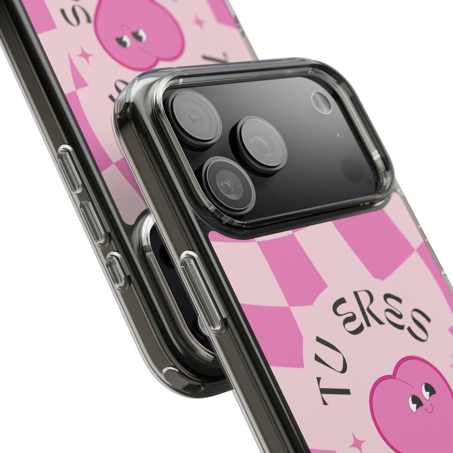 Clear Impact-Resistant Phone Case — Pink Checkerheart “Tu Eres Suficiente” Design