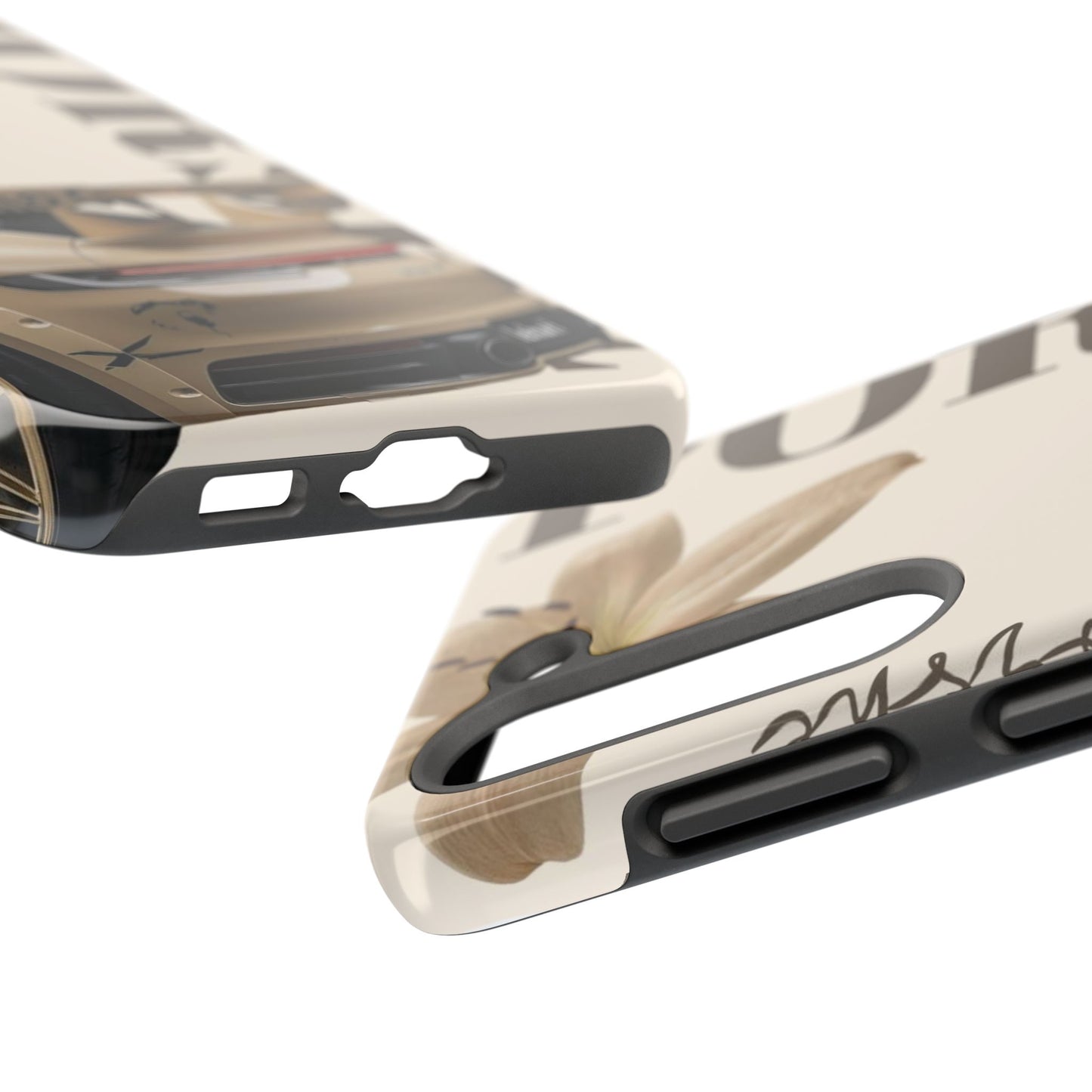 Tough Phone Case — Beige Sports Car Design with 'Tourist' Typography