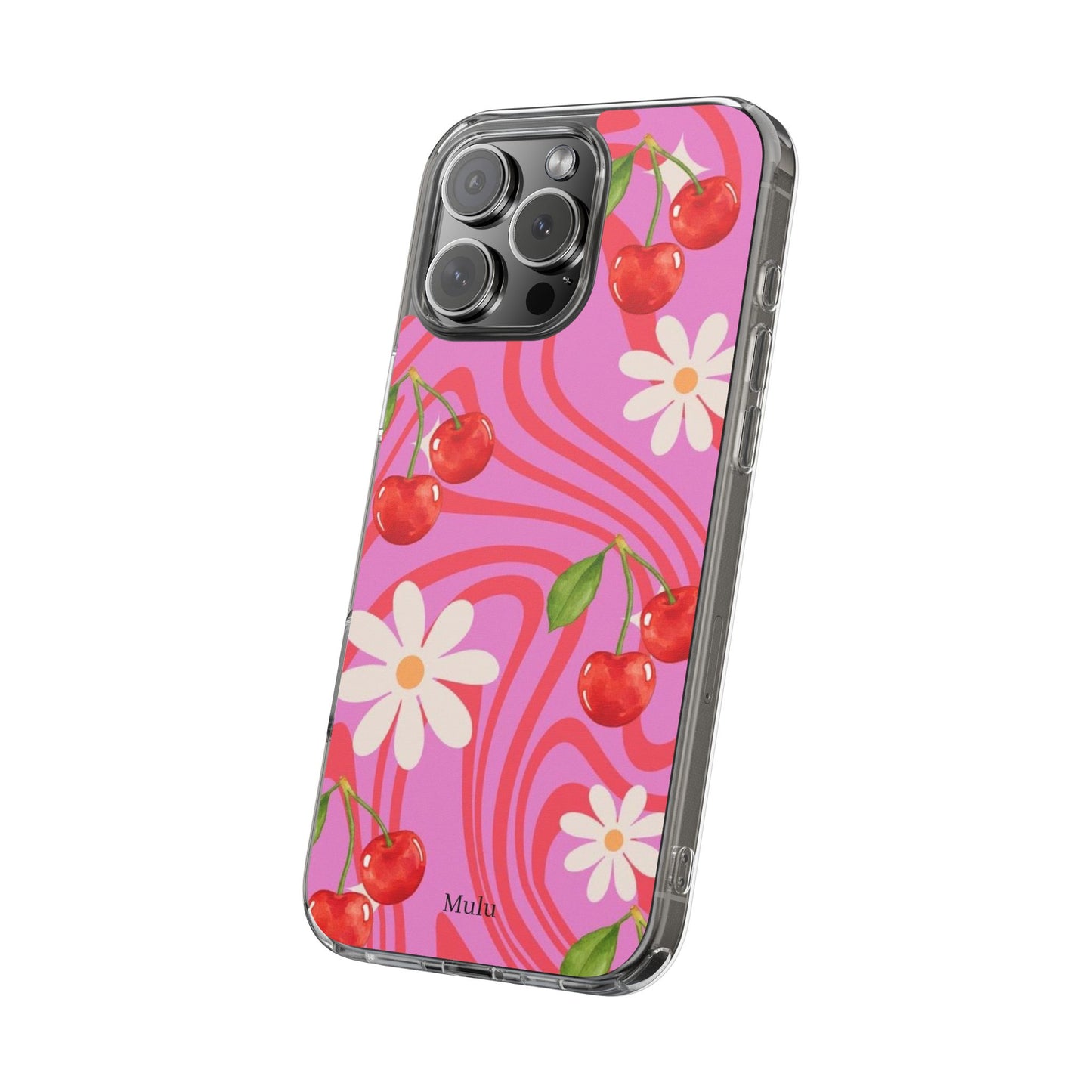 Clear Impact Phone Case — Retro Cherry & Daisy Floral Design