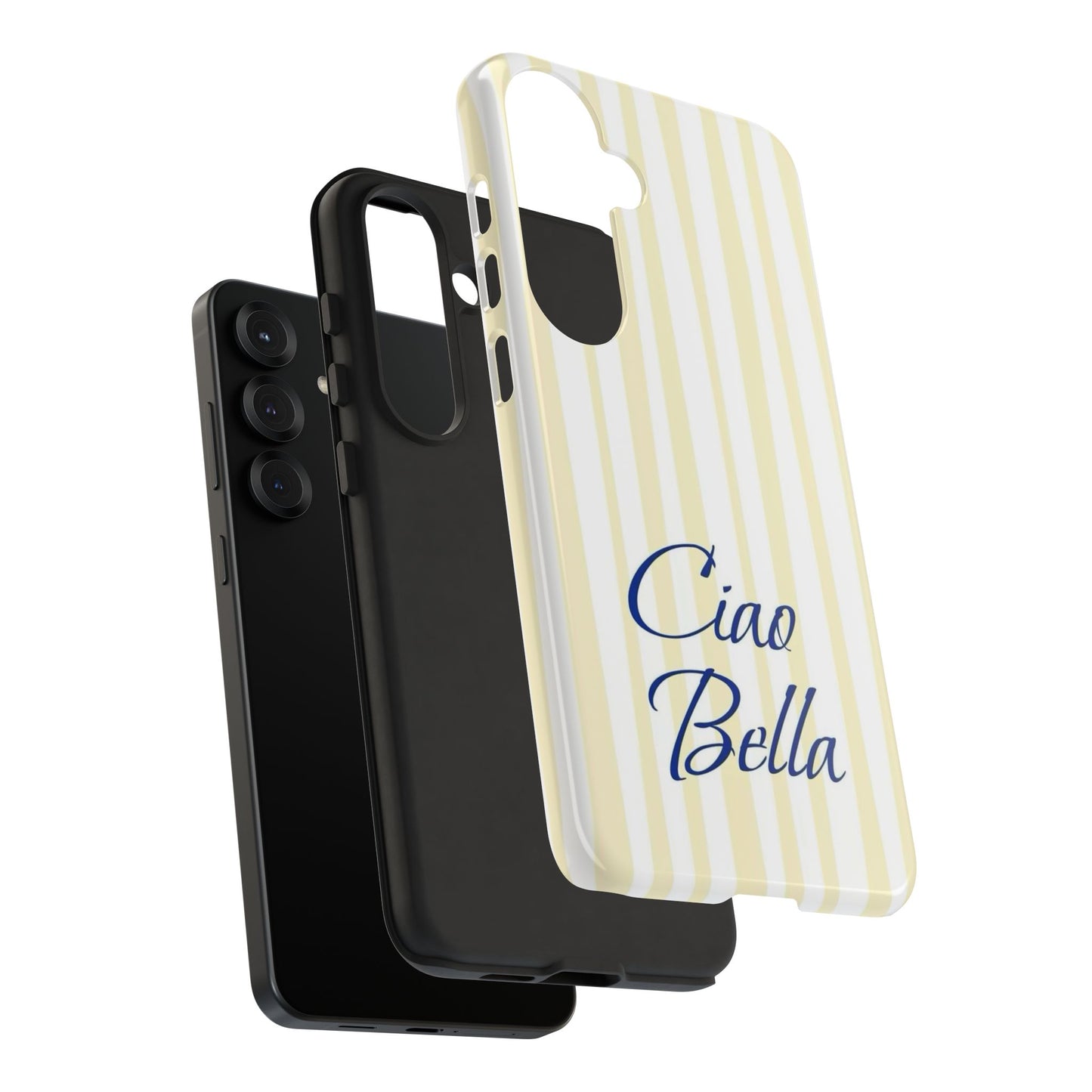 Ciao Bella Phone Case – Striped Elegant Italian Script Protective Cover