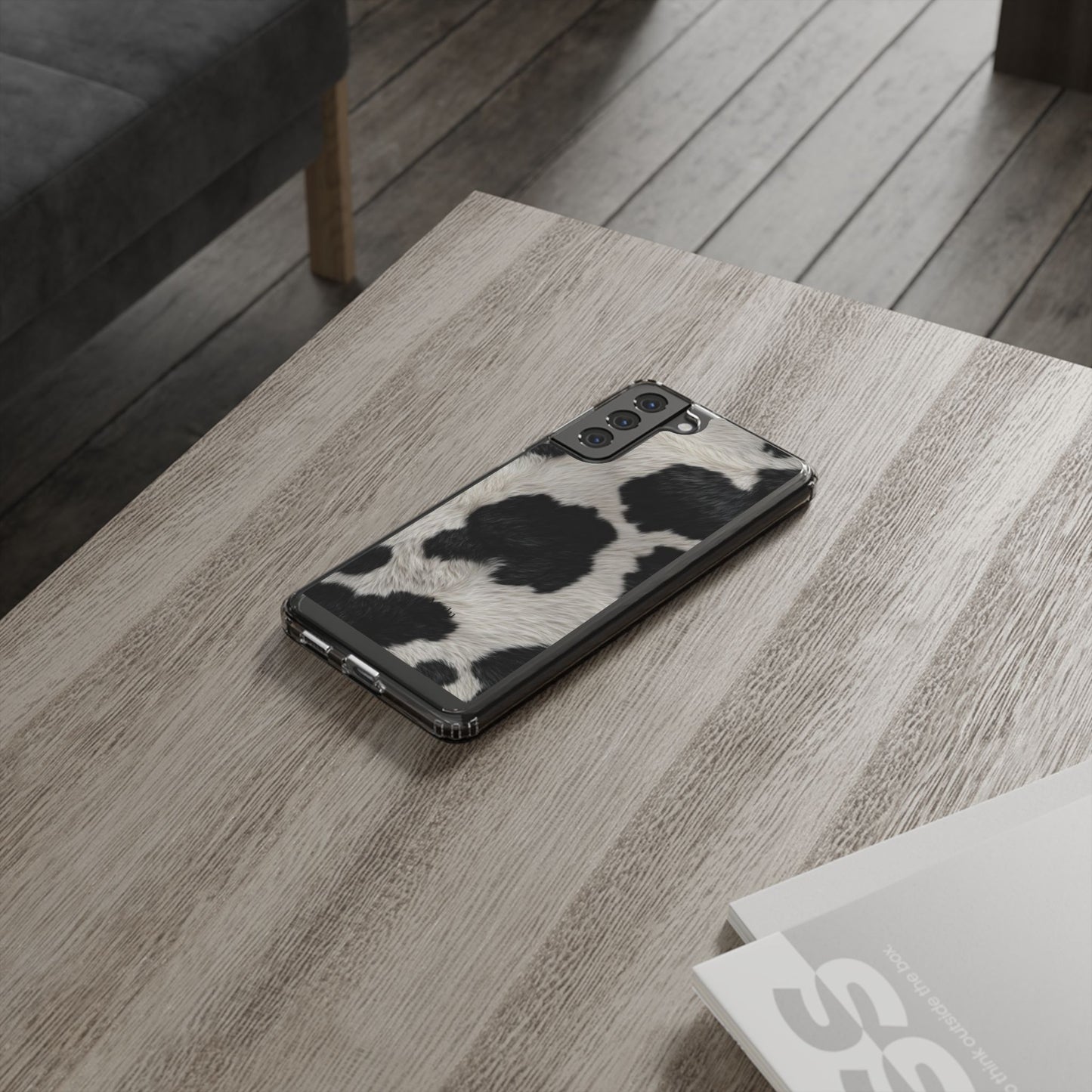 Cow Print Clear Impact Phone Case — Faux Fur Black & White Protection