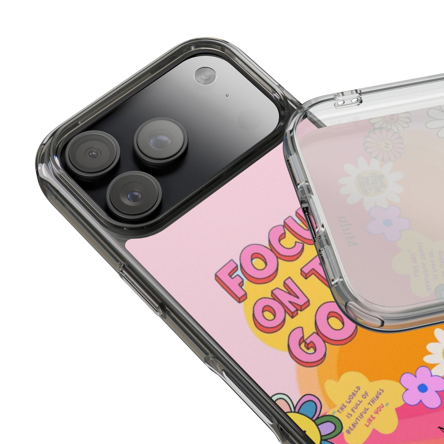 Clear Impact-Resistant Case — "Focus On The Good" Retro Floral Phone Cover