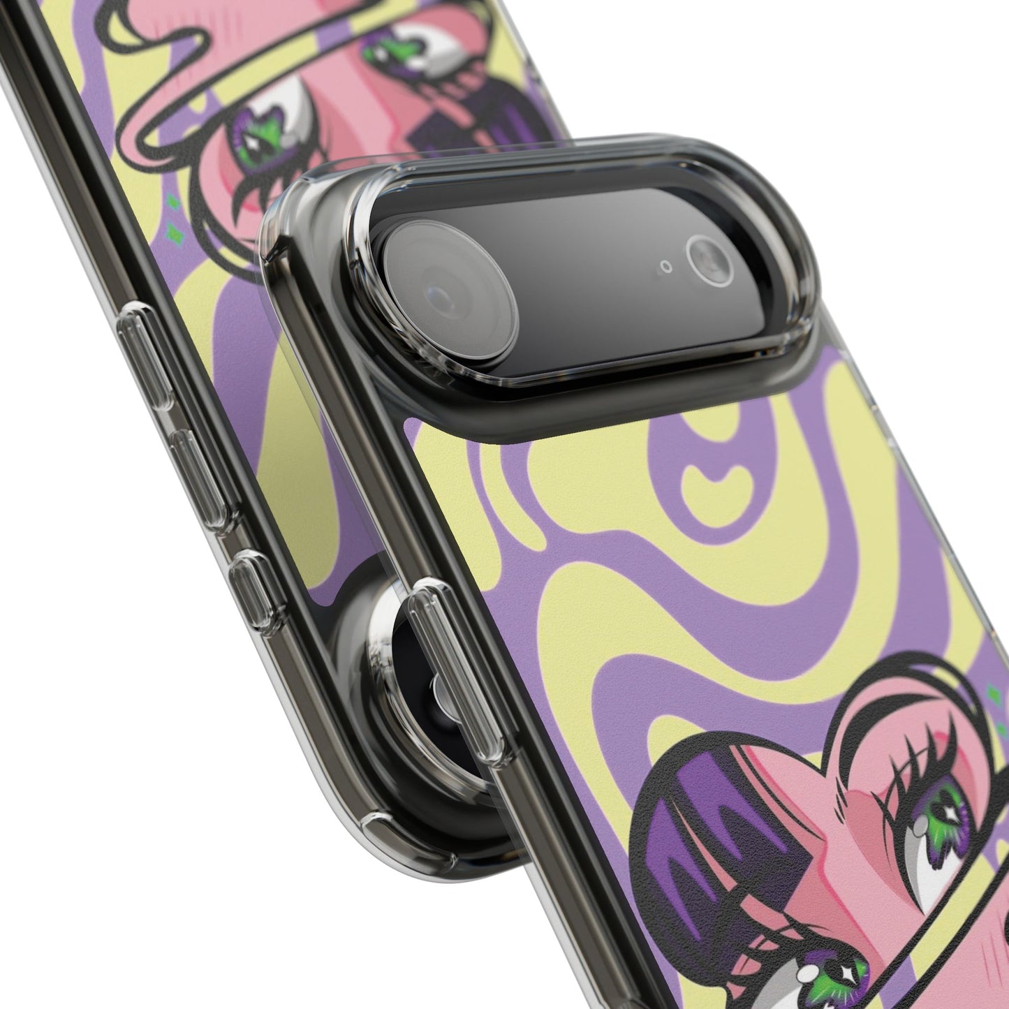 Clear Impact-Resistant Case — Retro Psychedelic Heart Face Design