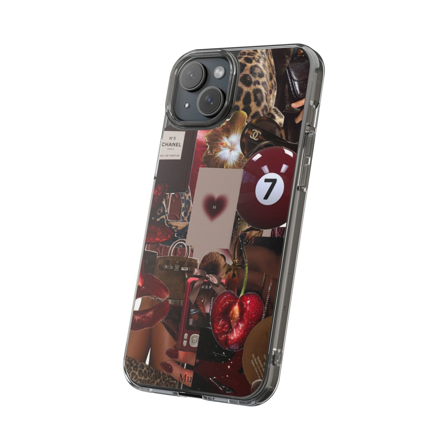 Clear Impact-Resistant Phone Case — Retro Cherry Collage Design