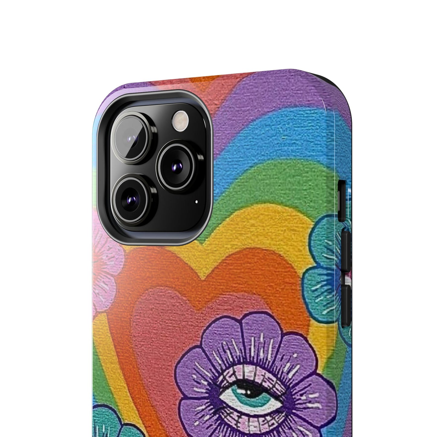 Psychedelic Eye Flower Tough Phone Case — Retro Rainbow Protective iPhone Cover