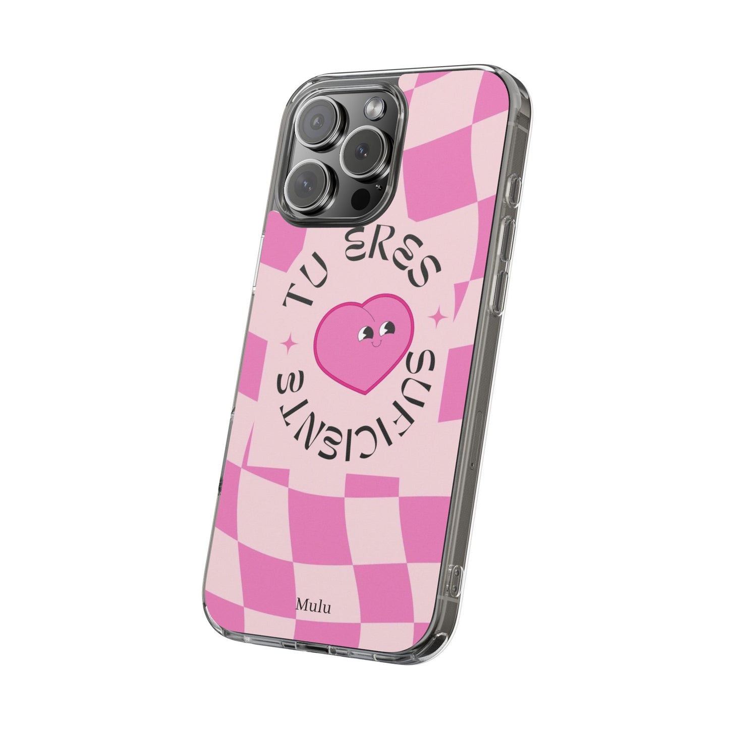 Clear Impact-Resistant Phone Case — Pink Checkerheart “Tu Eres Suficiente” Design