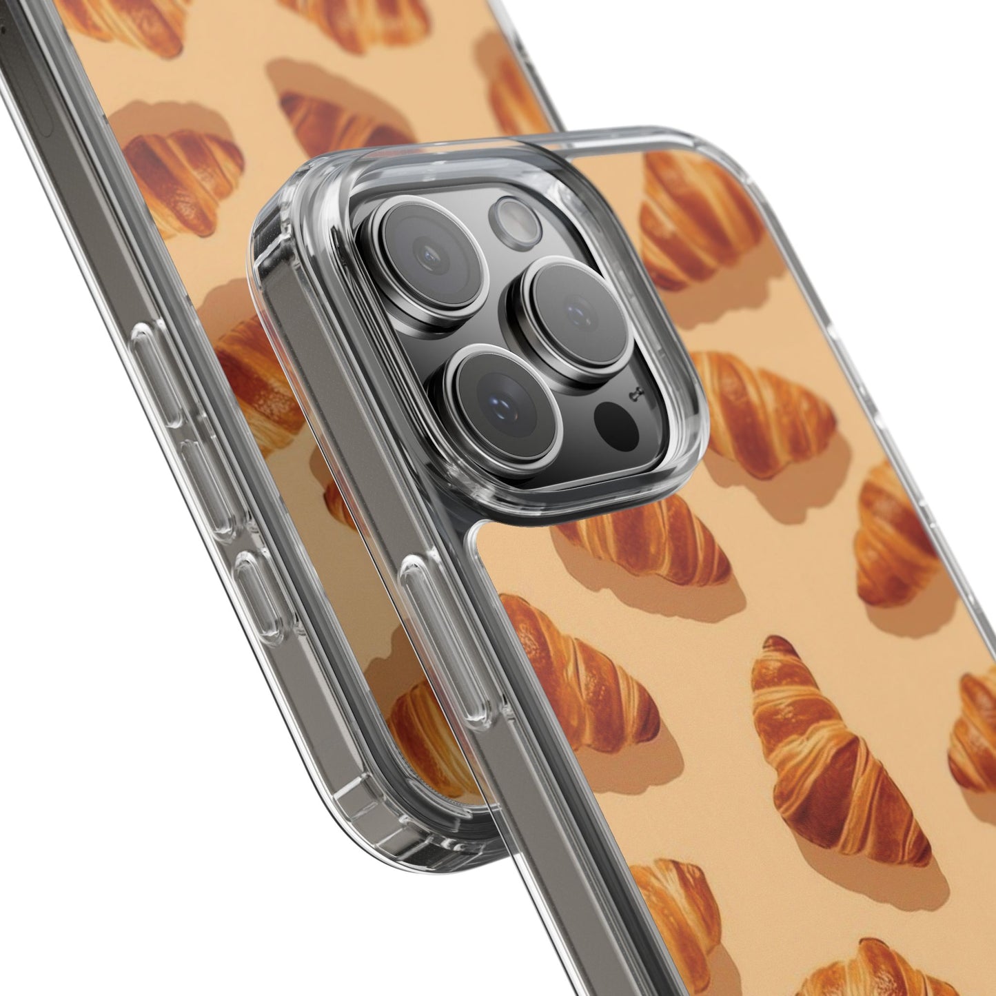 Croissant Pattern Clear Phone Case — Bakery-themed Transparent iPhone Cover