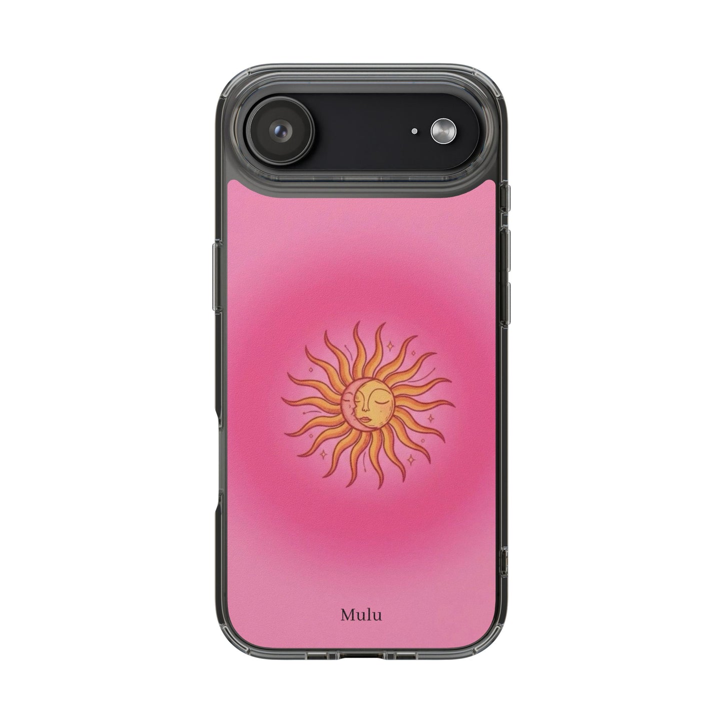 Pink Sun Phone Case — Radiant Sunburst Impact-Resistant Clear Case
