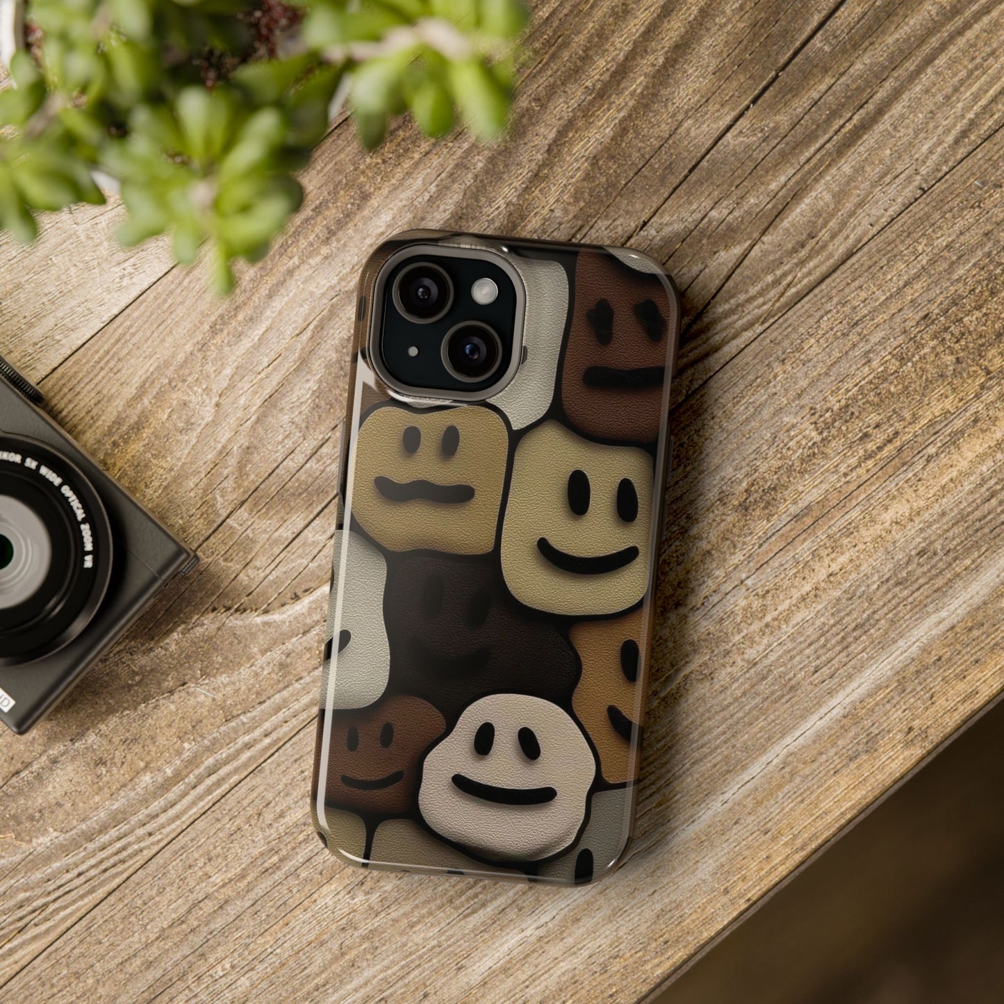 Magnetic Impact-Resistant Case — Brown Smiley Tile Phone Cover