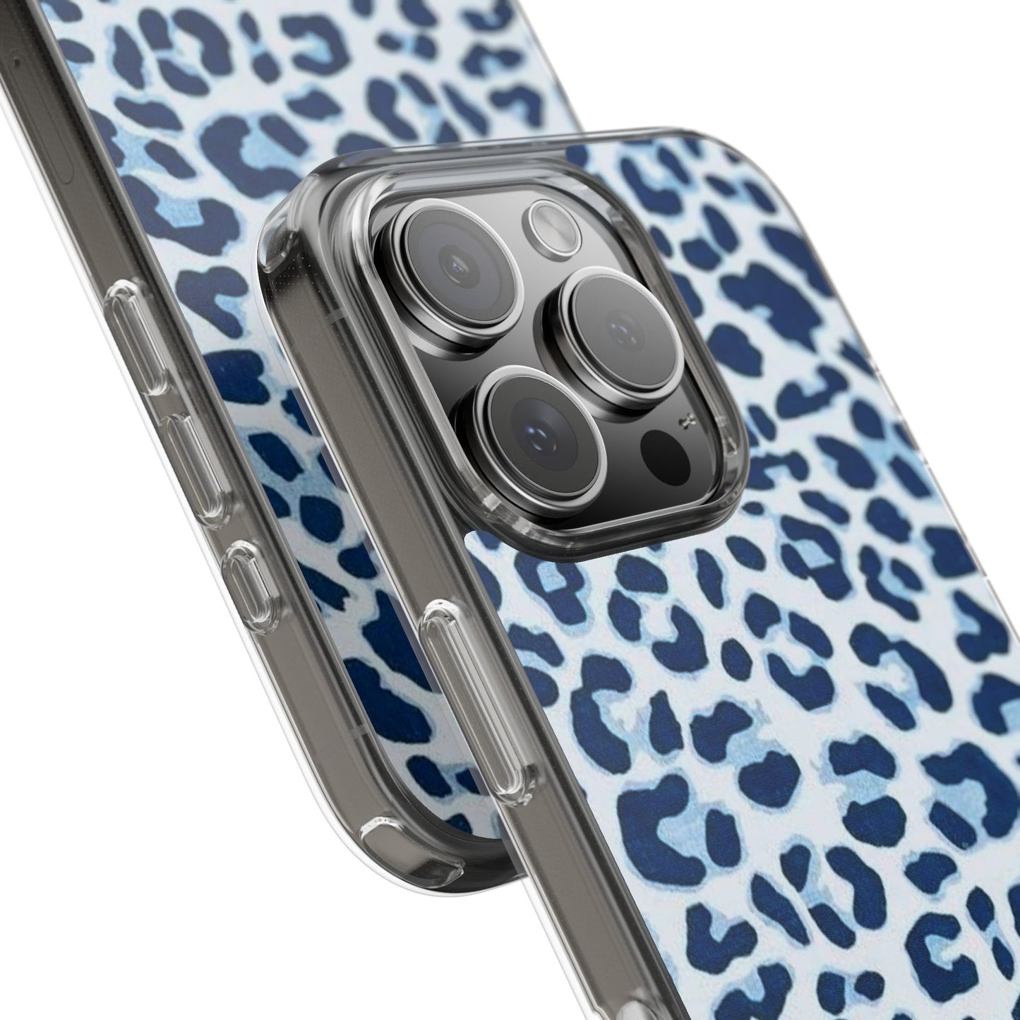 Clear Impact-Resistant Phone Case — Blue Watercolor Leopard Print