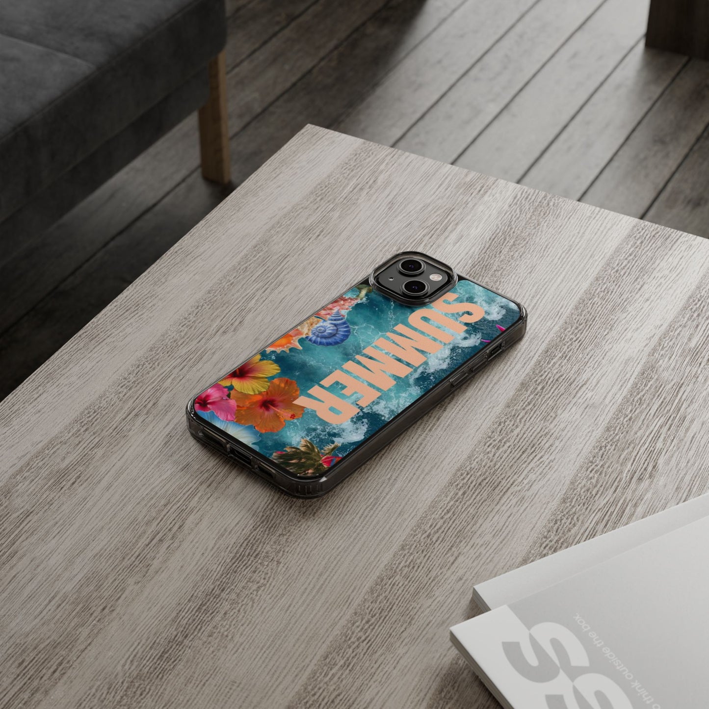 Summer Floral Clear Impact Phone Case — "SUMMER" Tropical Hibiscus Design