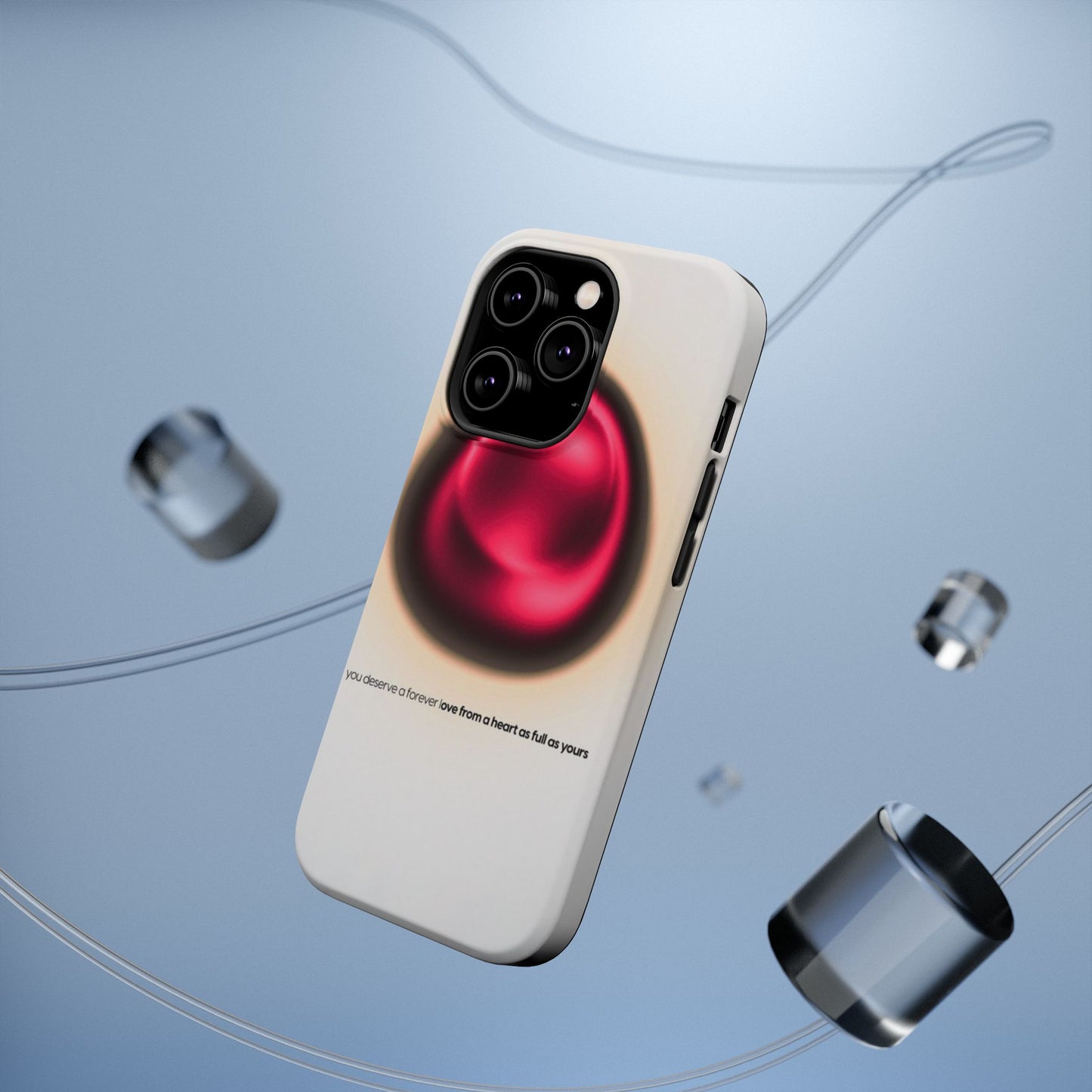 Protective Phone Case — Red Pearl Heart Design with 'You deserve a forever love' Text