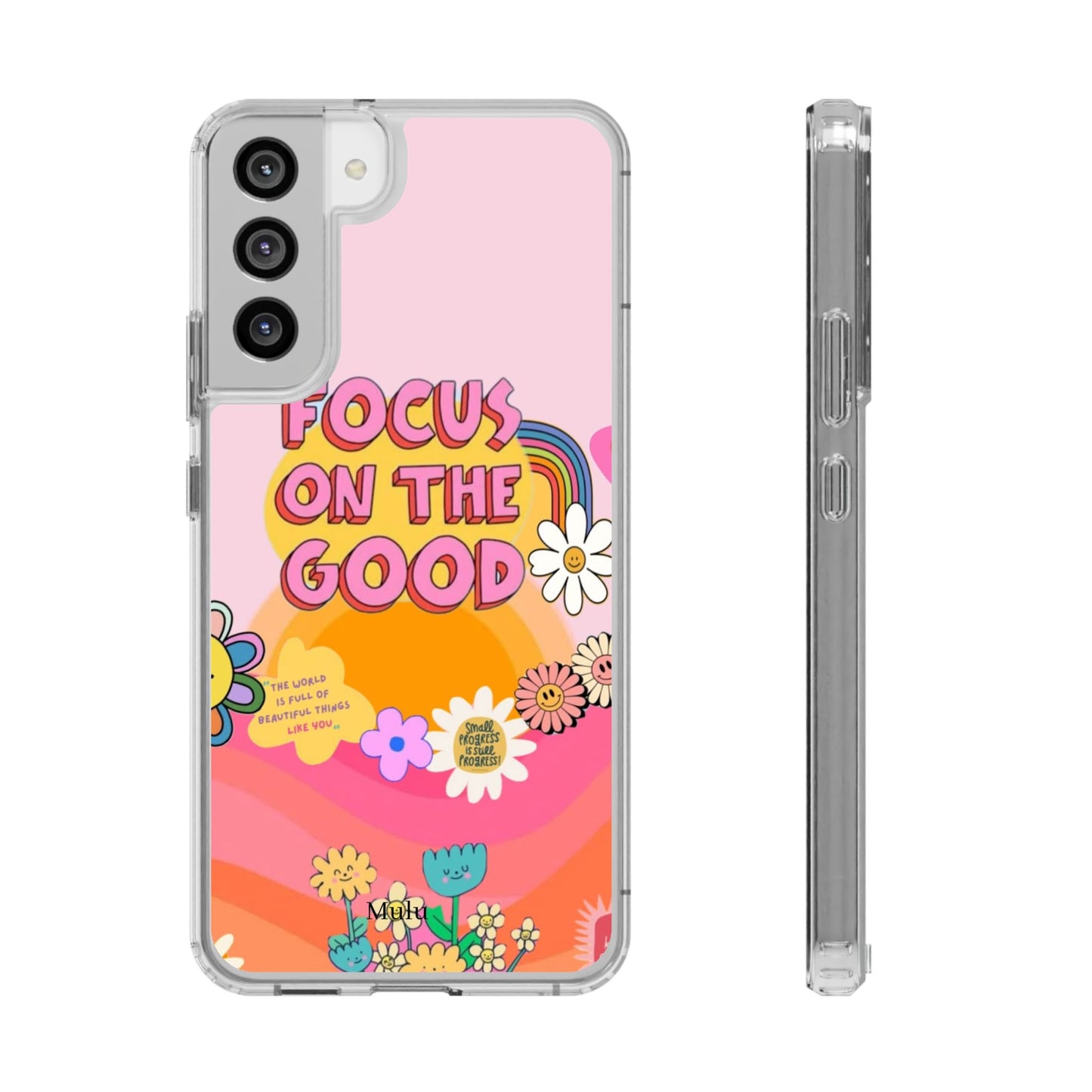 Clear Impact-Resistant Case — "Focus On The Good" Retro Floral Phone Cover