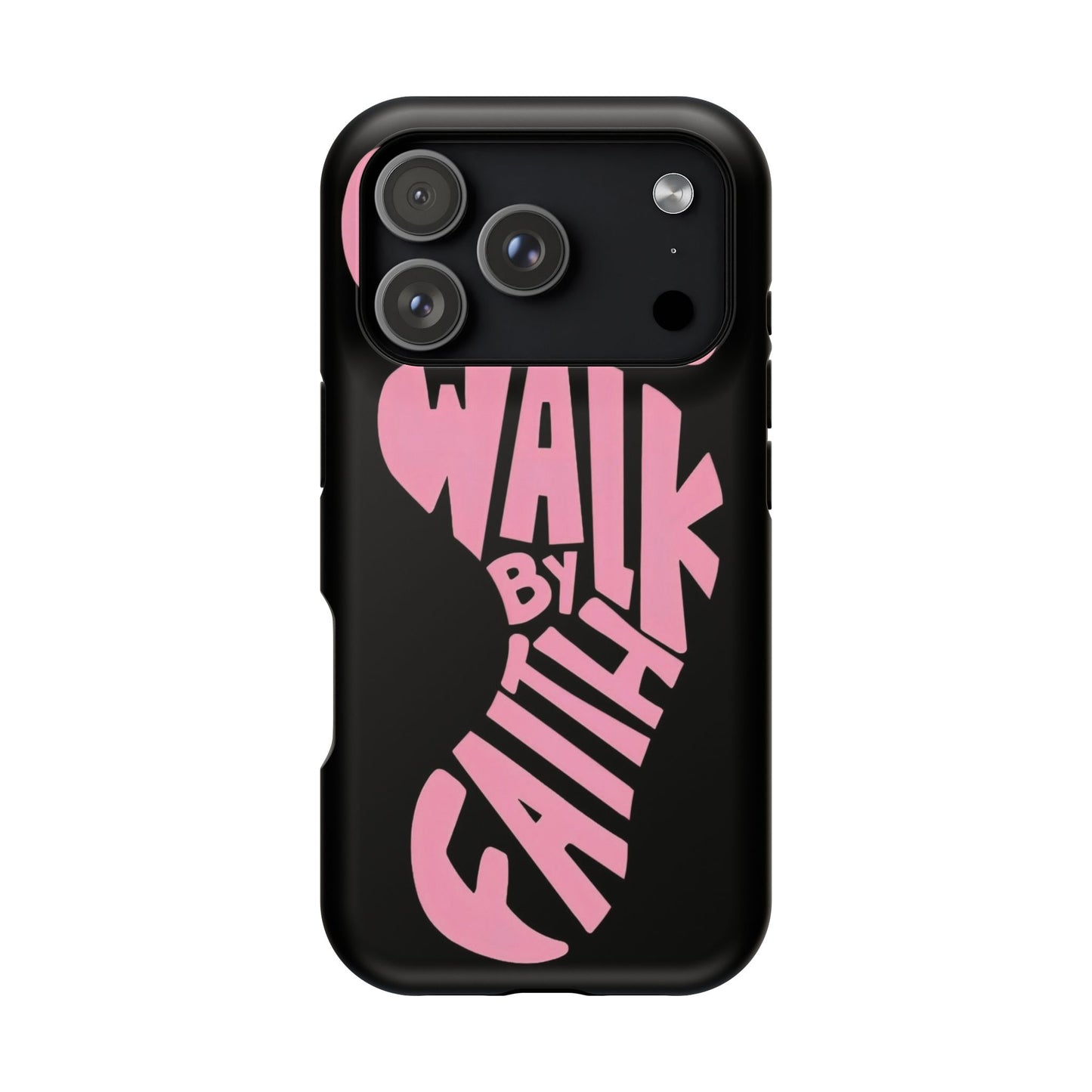 Phone Case — "Walk By Faith" Pink Footprint Magnetic Impact-Resistant Case