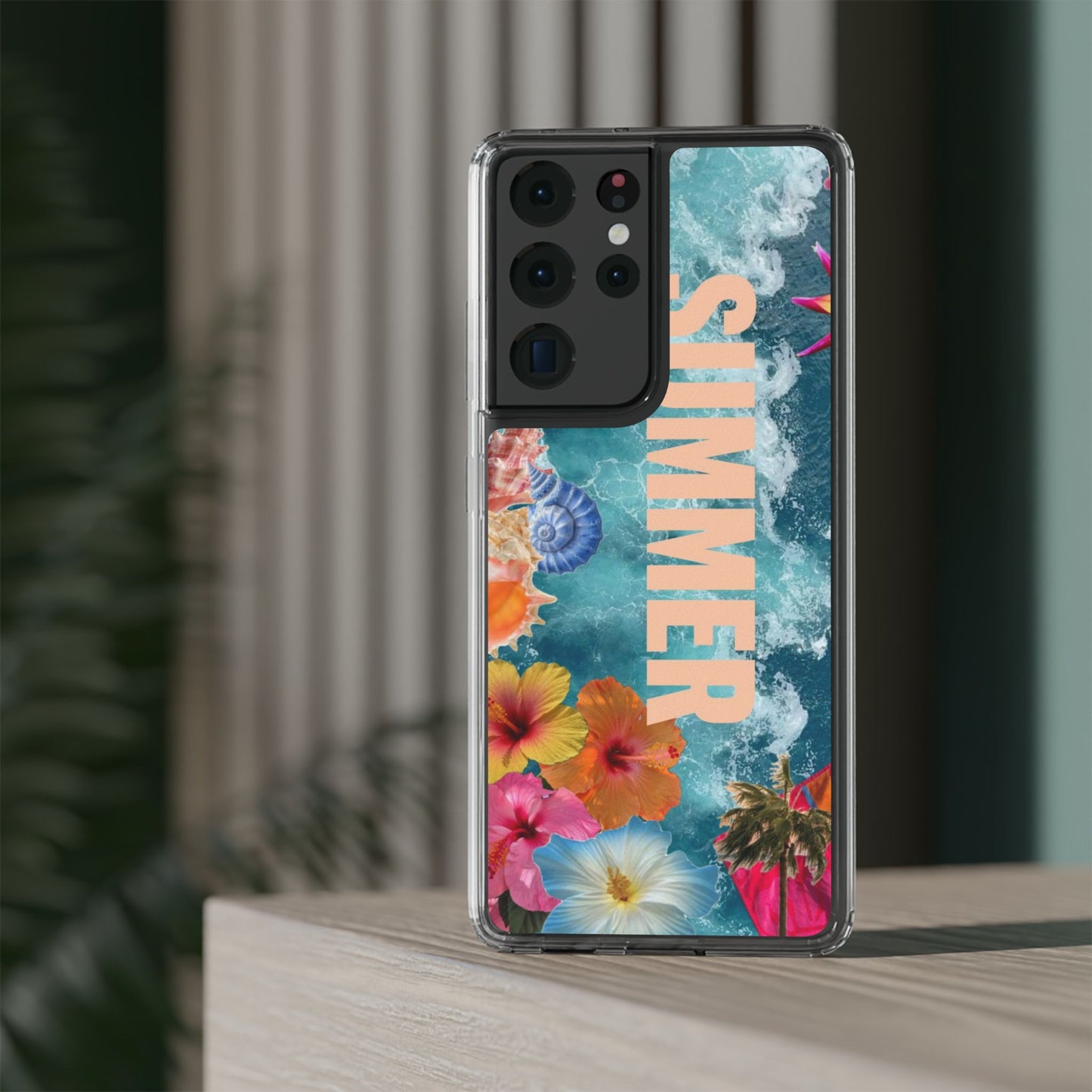 Summer Floral Clear Impact Phone Case — "SUMMER" Tropical Hibiscus Design