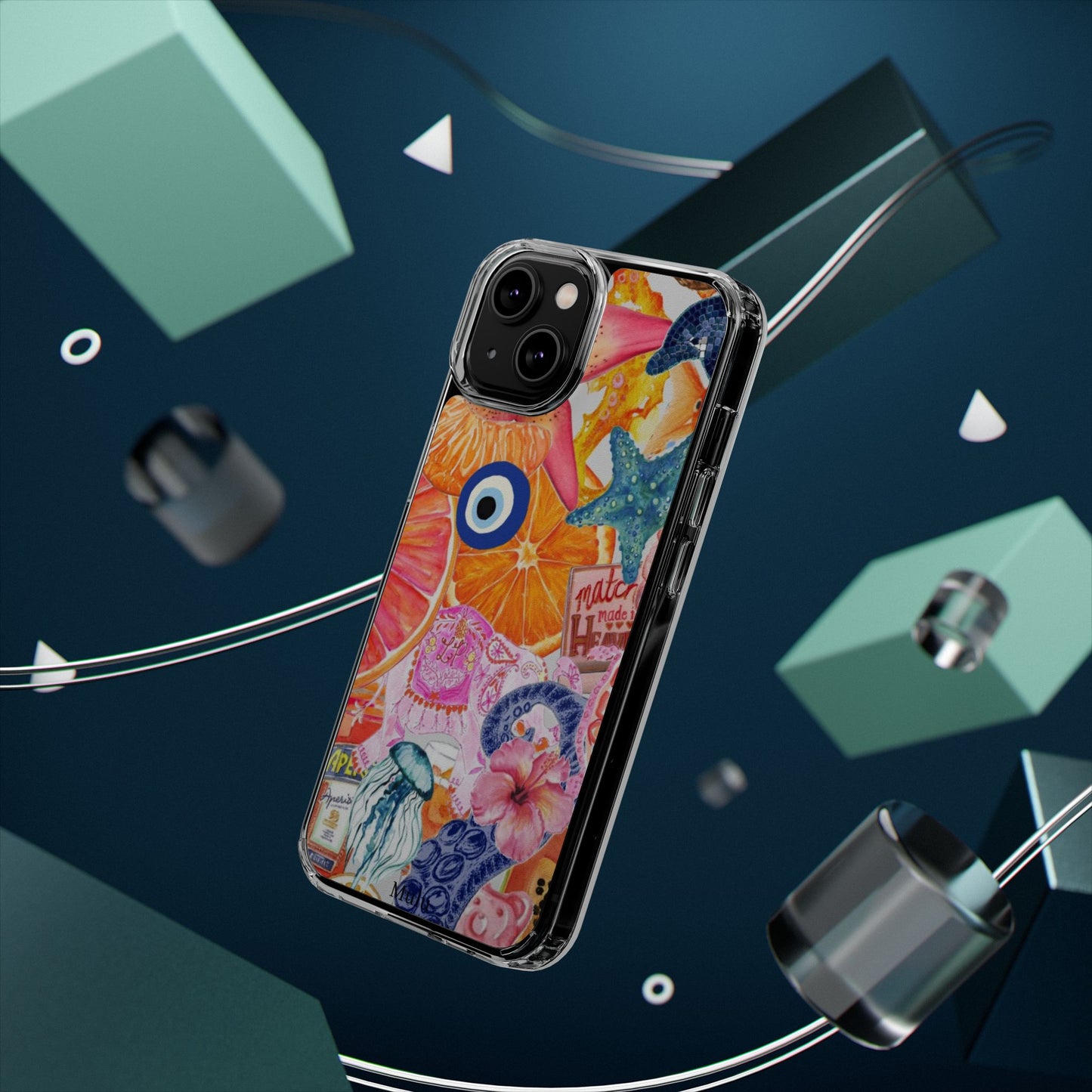 Clear Impact-Resistant Phone Case — Colorful Tropical Collage Design