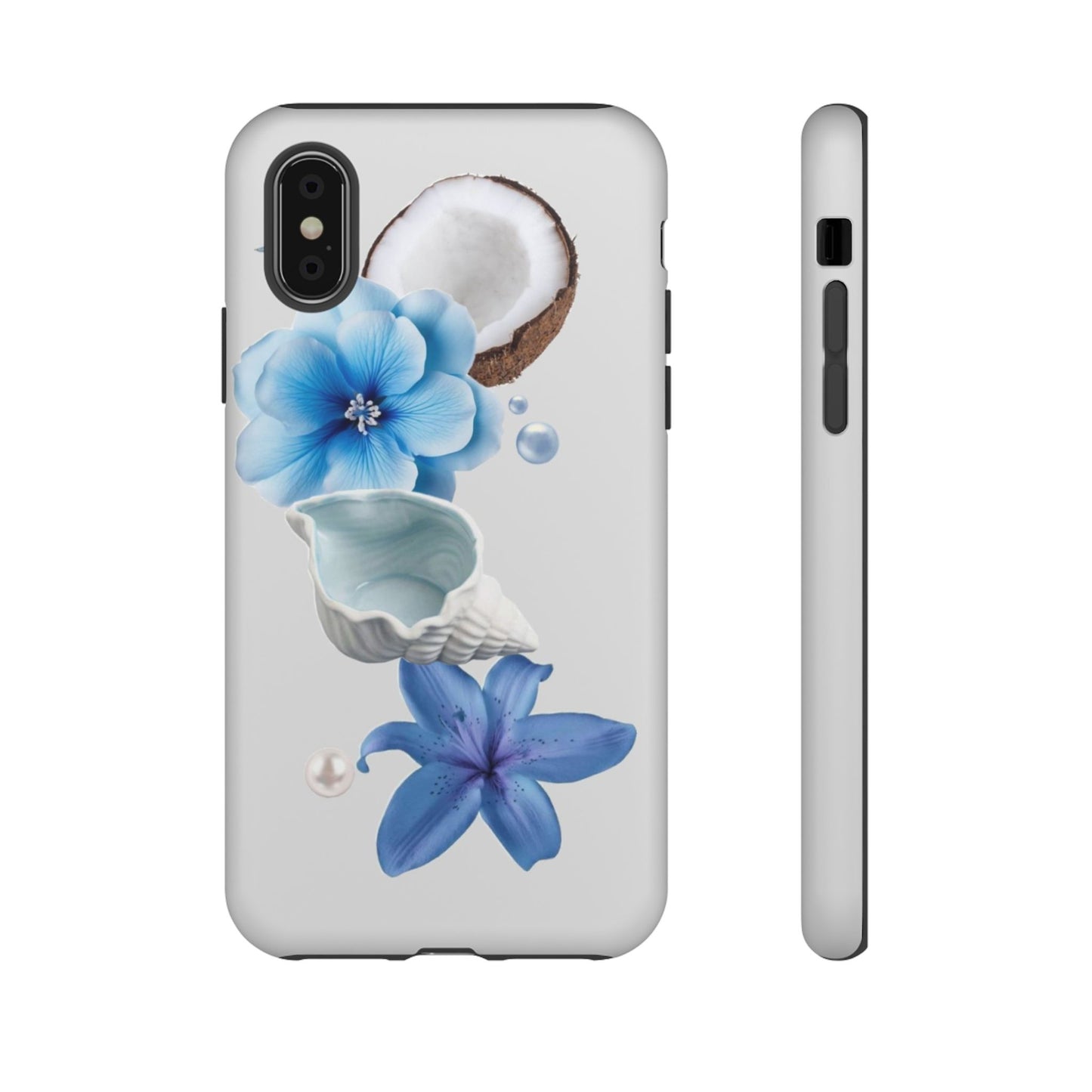 Tropical Blue Floral Phone Case — Coconut, Shell & Starfish Design