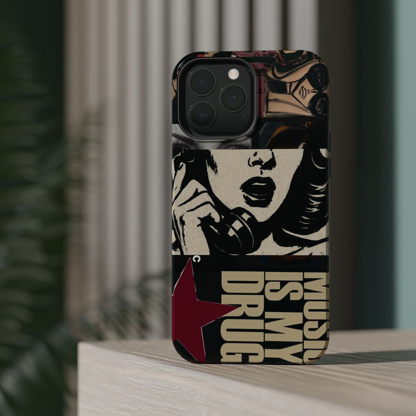 Magnetic Impact Phone Case — Retro Pop Art "Music Is My Drug" Design