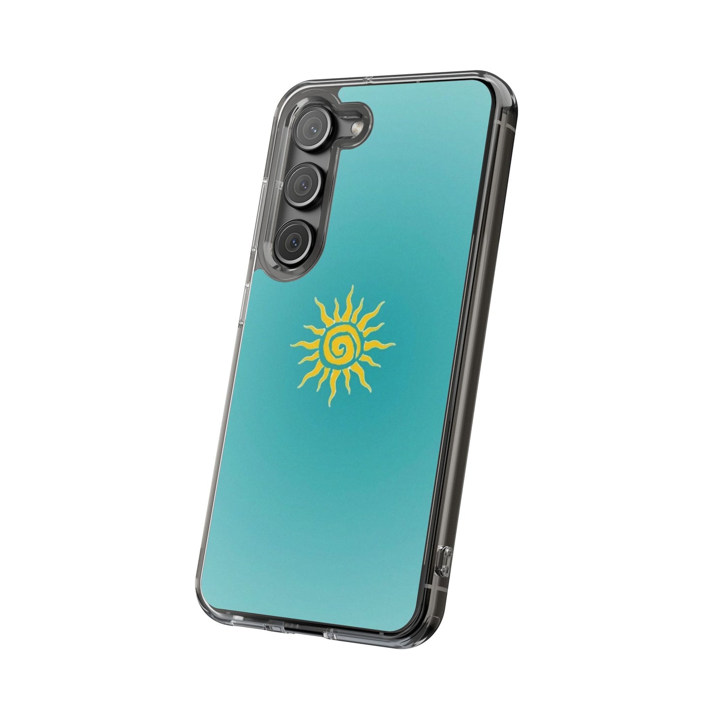 Clear Impact-Resistant Phone Case — Yellow Sun on Teal Gradient