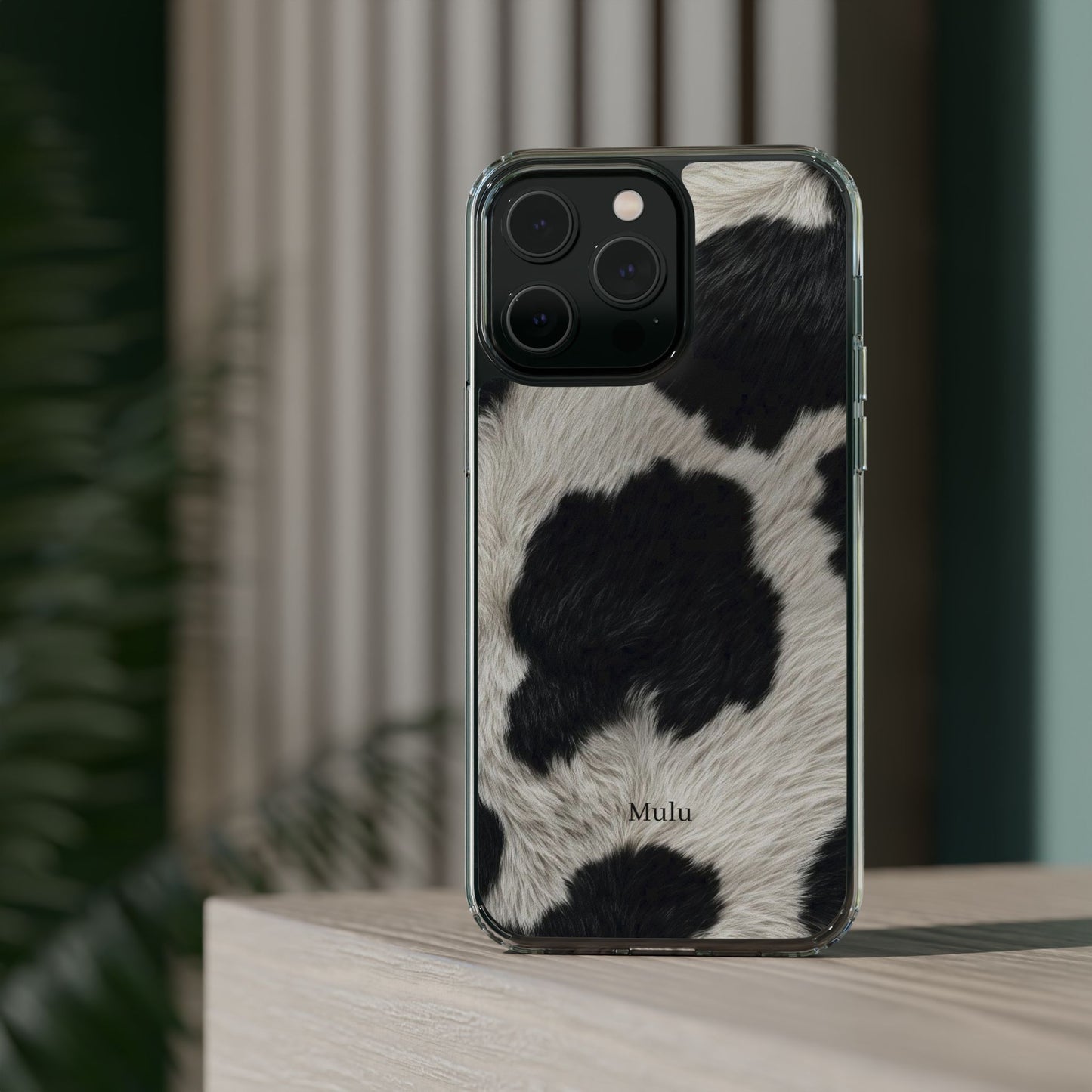 Cow Print Clear Impact Phone Case — Faux Fur Black & White Protection