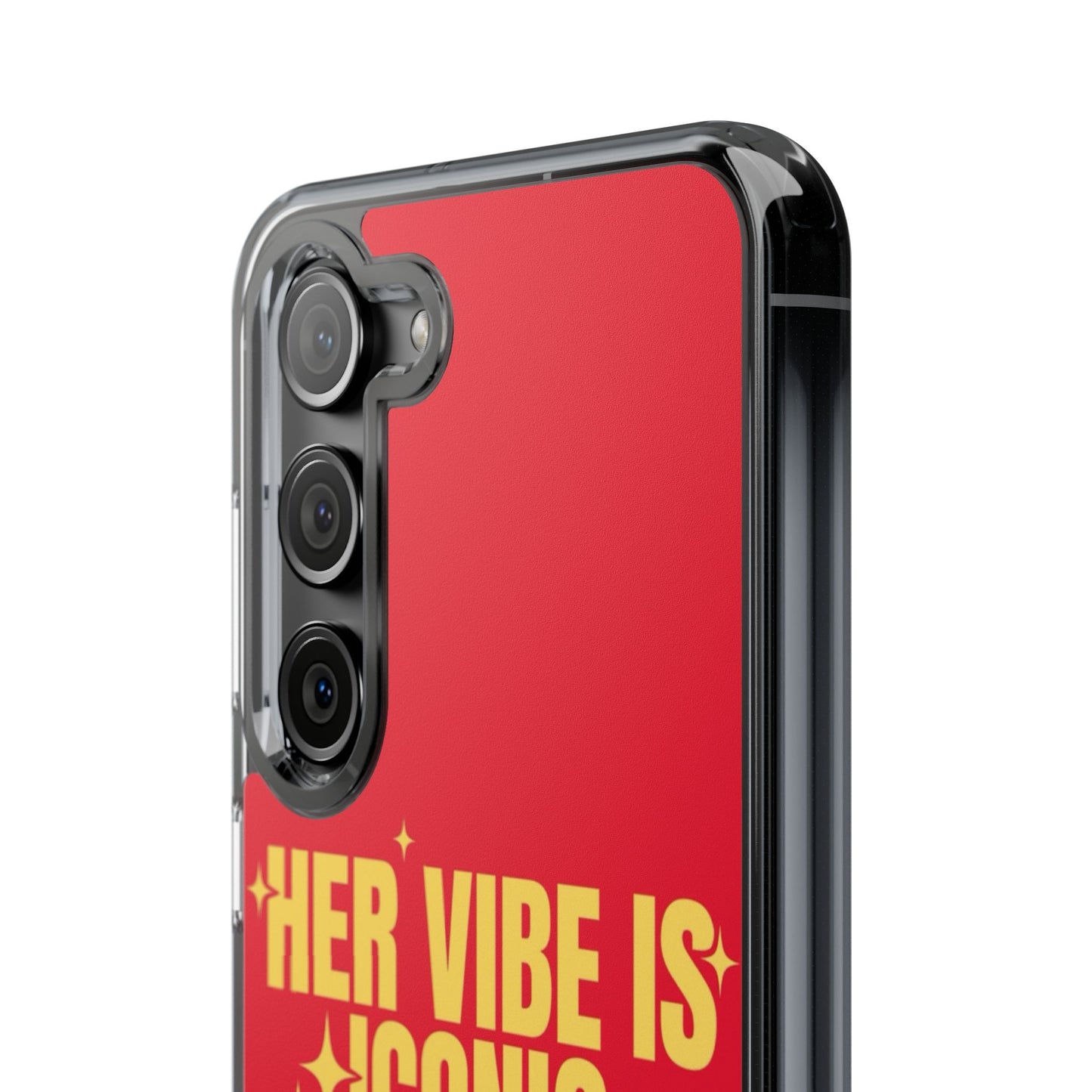 Clear Impact-Resistant Phone Case — "Her Vibe Is Iconic" Red Protective Cover