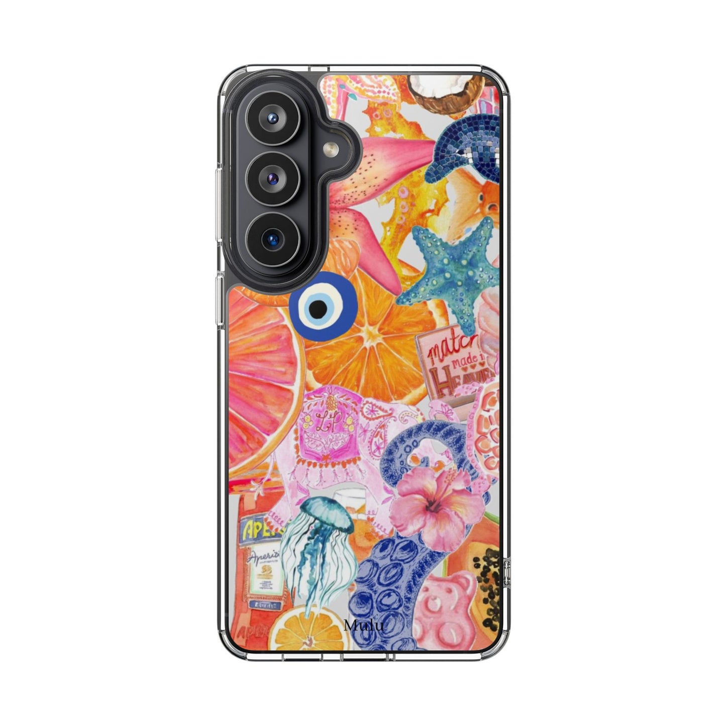 Clear Impact-Resistant Phone Case — Colorful Tropical Collage Design